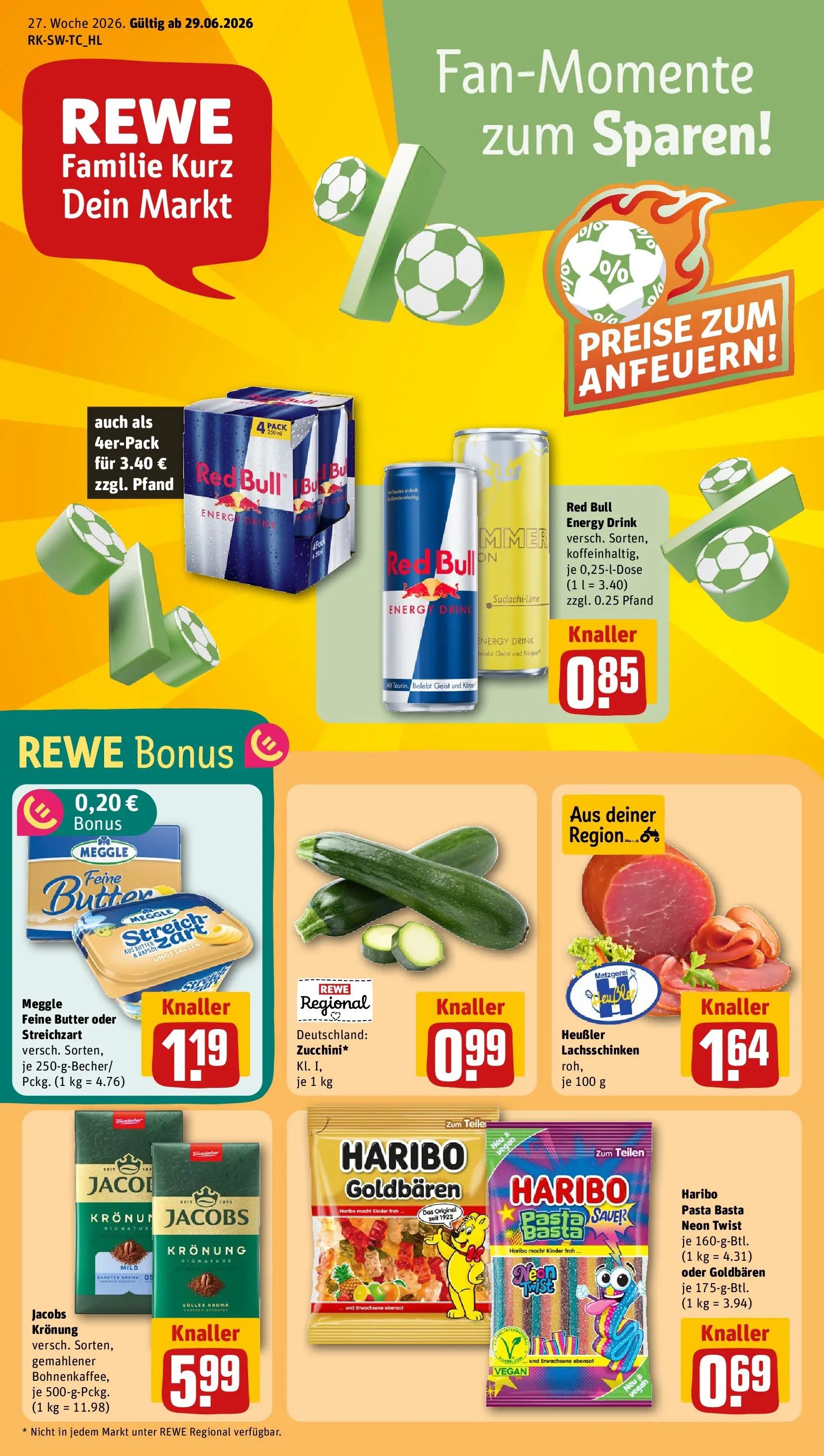 REWE Prospekt ab 29.06.2026 zum Blättern » Angebote | Seite: 1 | Produkte: Red bull, Haribo, Energy, Butter