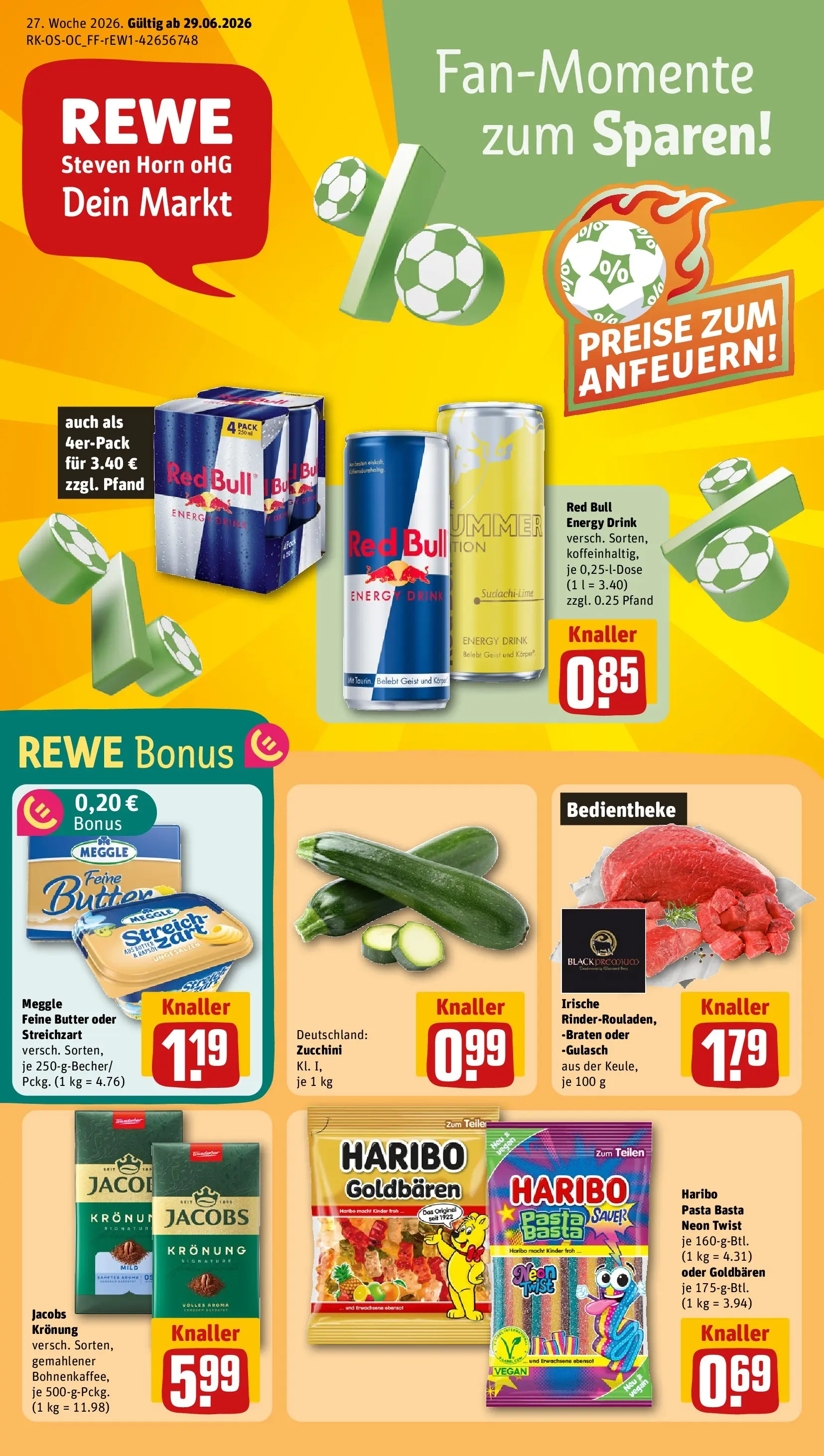 REWE Prospekt ab 29.06.2026 zum Blättern » Angebote | Seite: 1 | Produkte: Haribo, Energy, Butter, Pasta