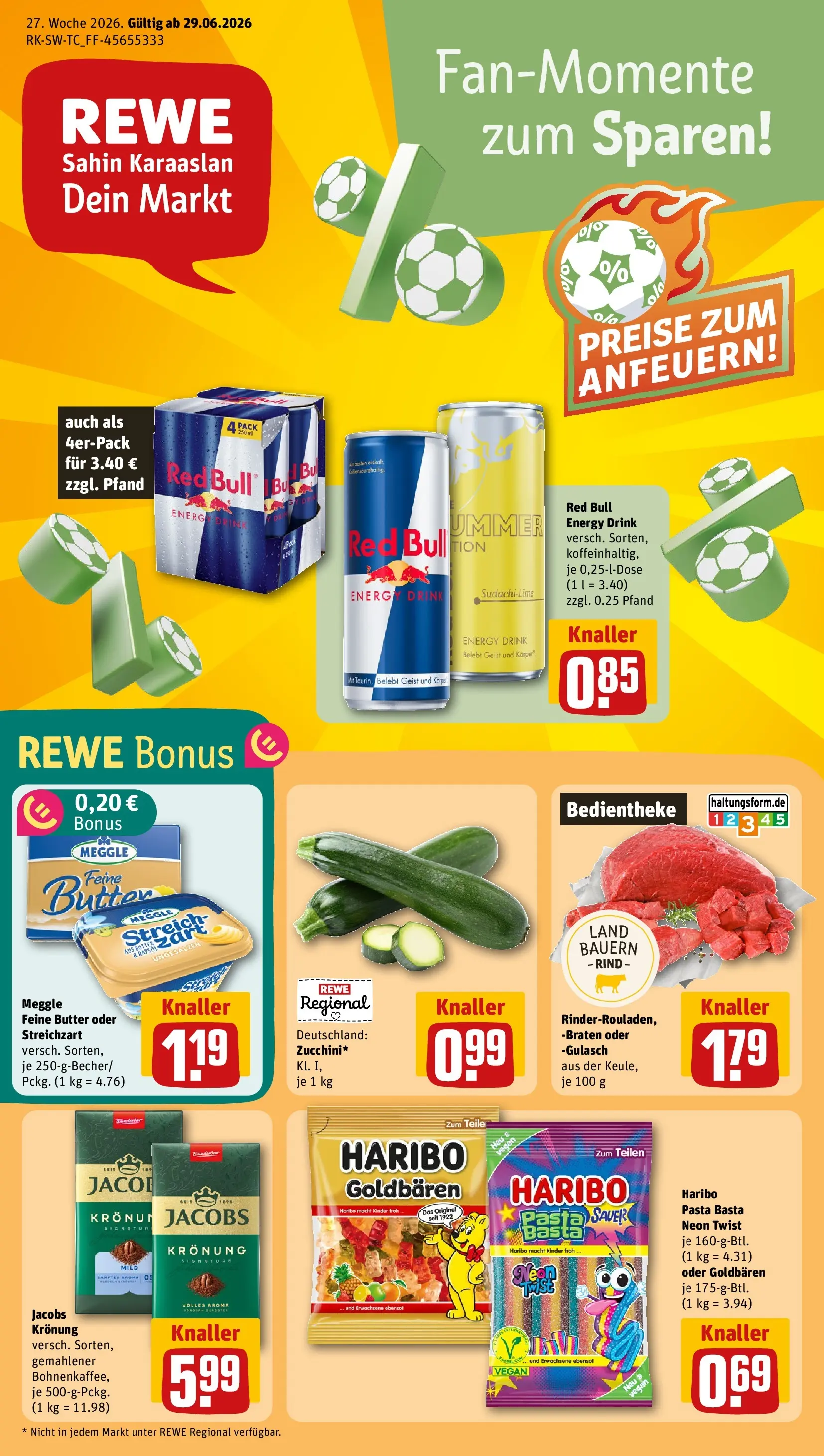 REWE Prospekt ab 29.06.2026 zum Blättern » Angebote | Seite: 1 | Produkte: Red bull, Energy, Butter, Gulasch