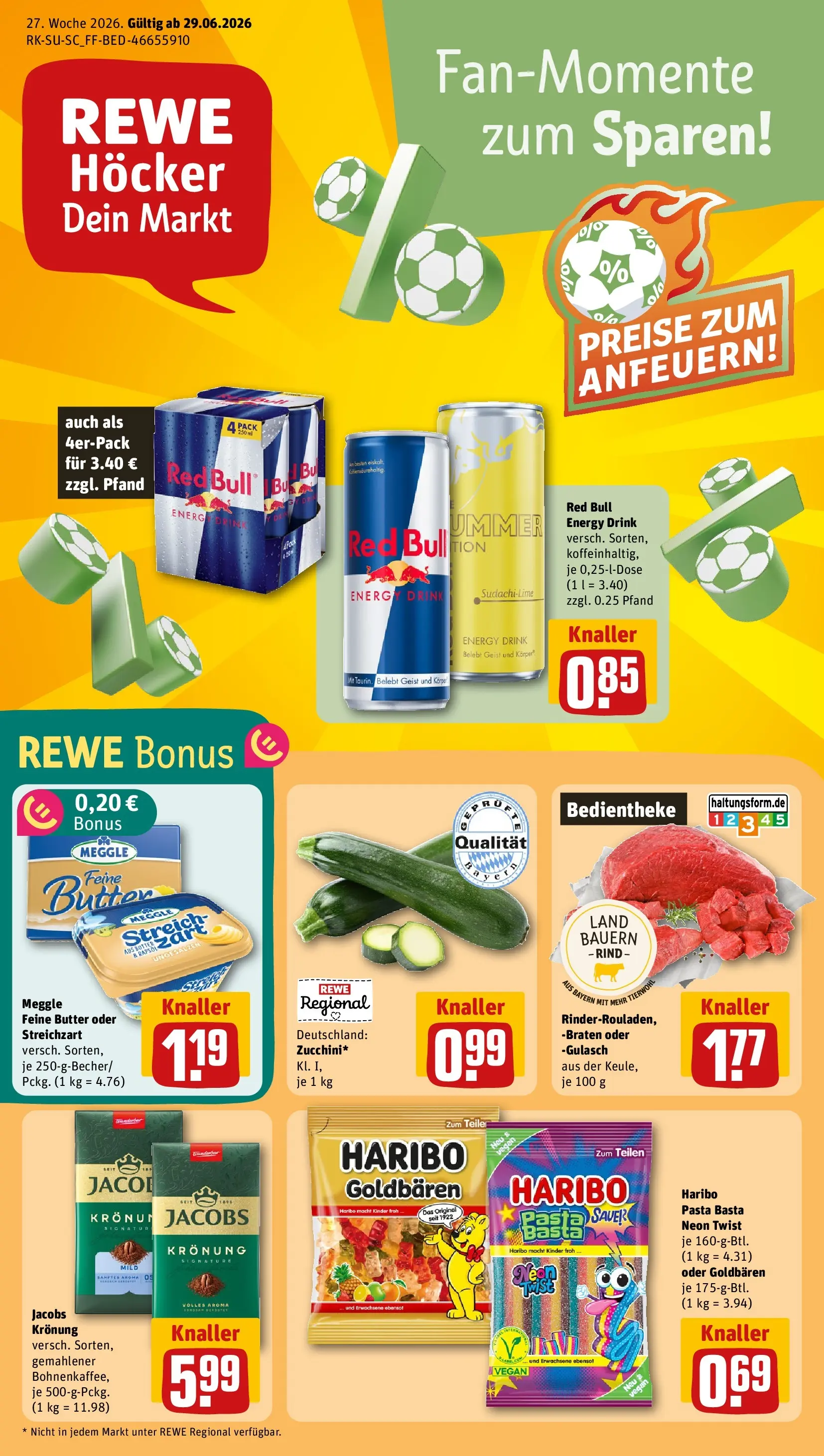 REWE Prospekt ab 29.06.2026 zum Blättern » Angebote | Seite: 1 | Produkte: Hocker, Haribo, Energy, Pasta