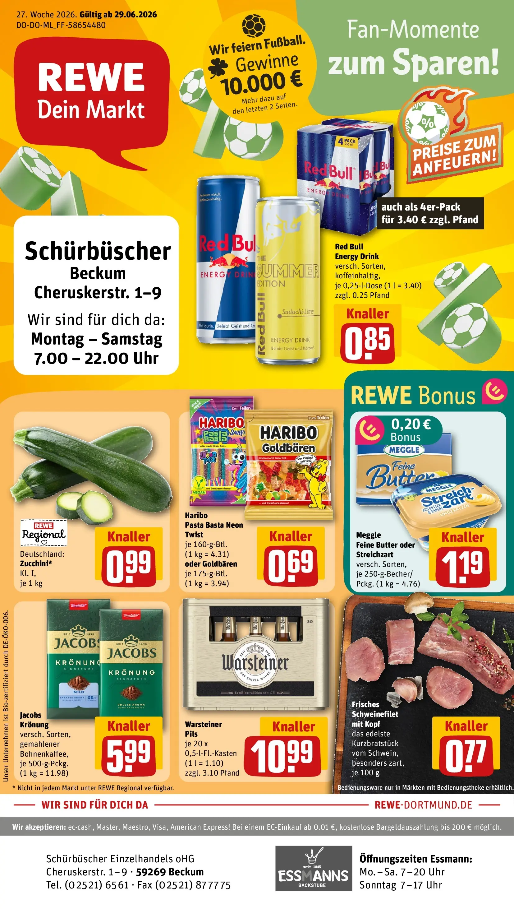 REWE Prospekt ab 29.06.2026 zum Blättern » Angebote | Seite: 1 | Produkte: Haribo, Butter, Pils, Uhr