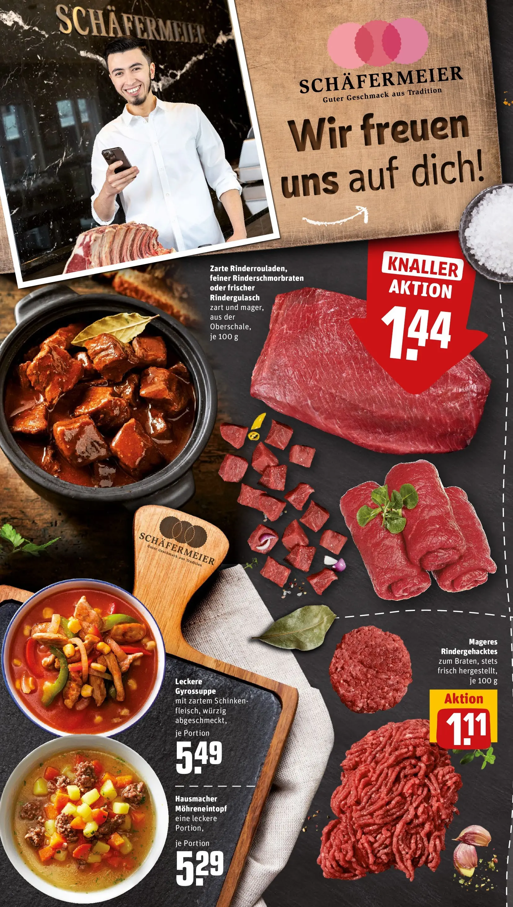 REWE Prospekt ab 29.06.2026 zum Blättern » Angebote | Seite: 6 | Produkte: Rindergulasch, Schinken