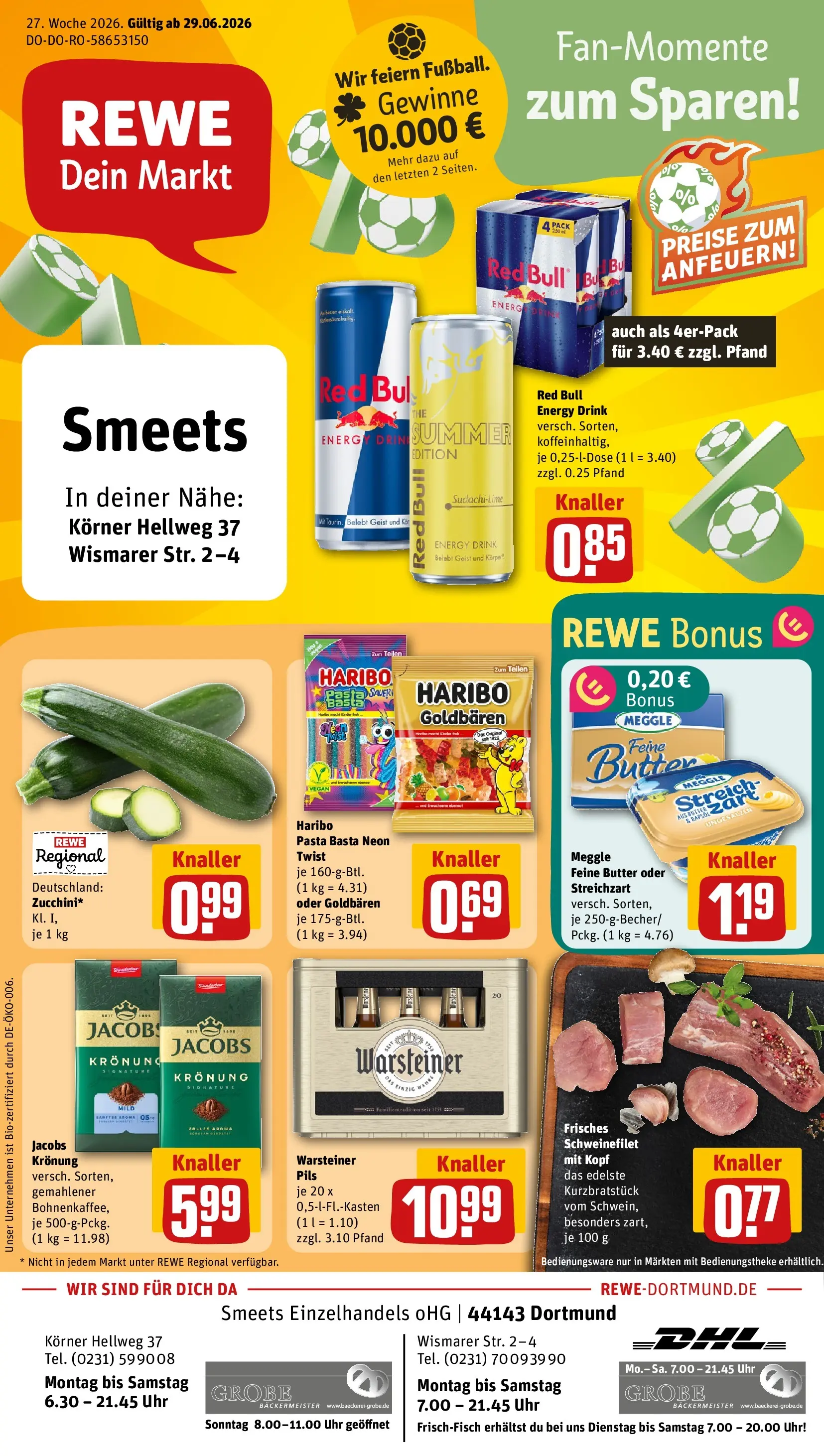 REWE Prospekt ab 29.06.2026 zum Blättern » Angebote | Seite: 1 | Produkte: Energy, Pils, Schweinefilet, Pasta