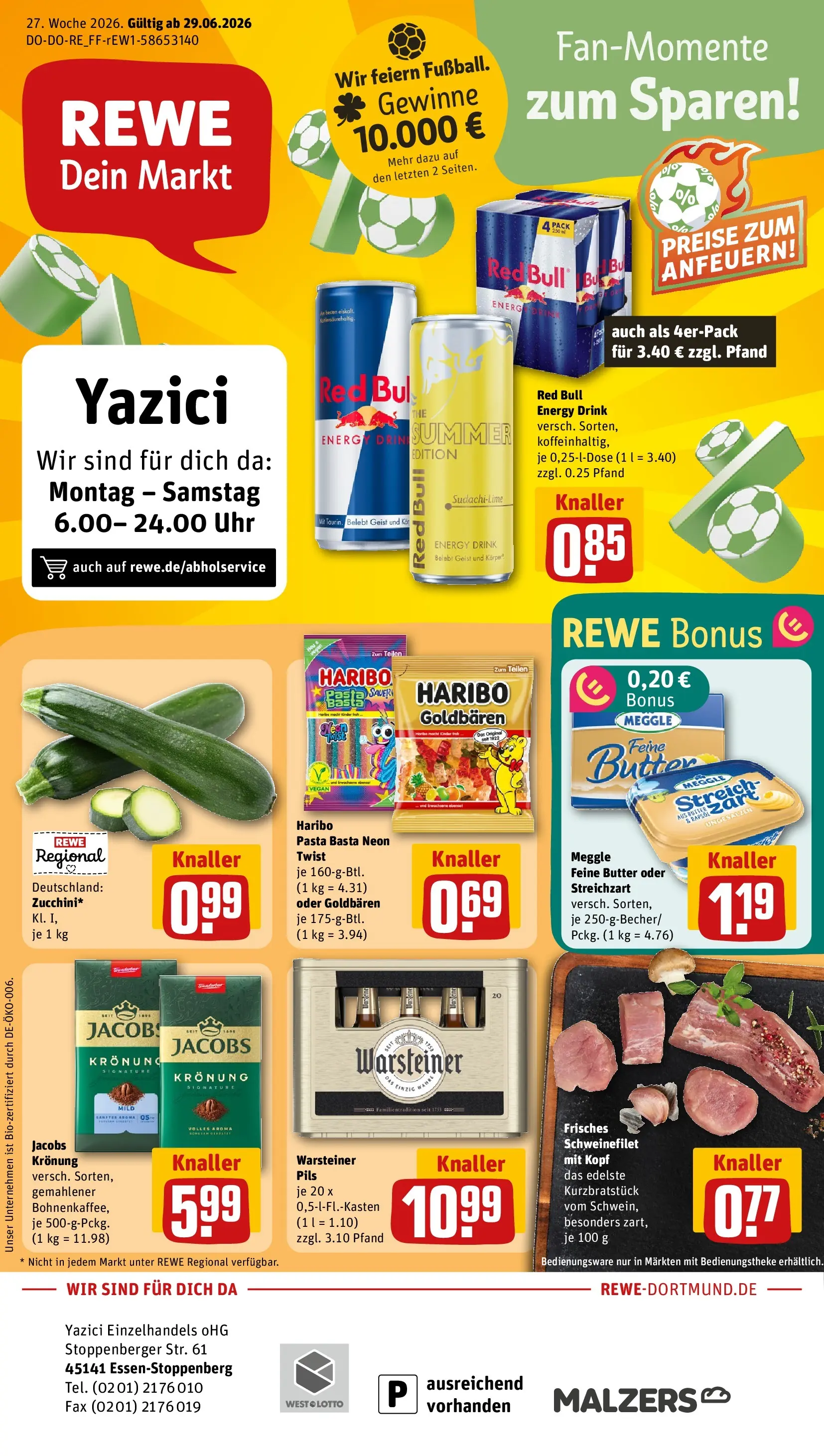 REWE Prospekt ab 29.06.2026 zum Blättern » Angebote | Seite: 1 | Produkte: Haribo, Schweinefilet, Warsteiner, Pasta