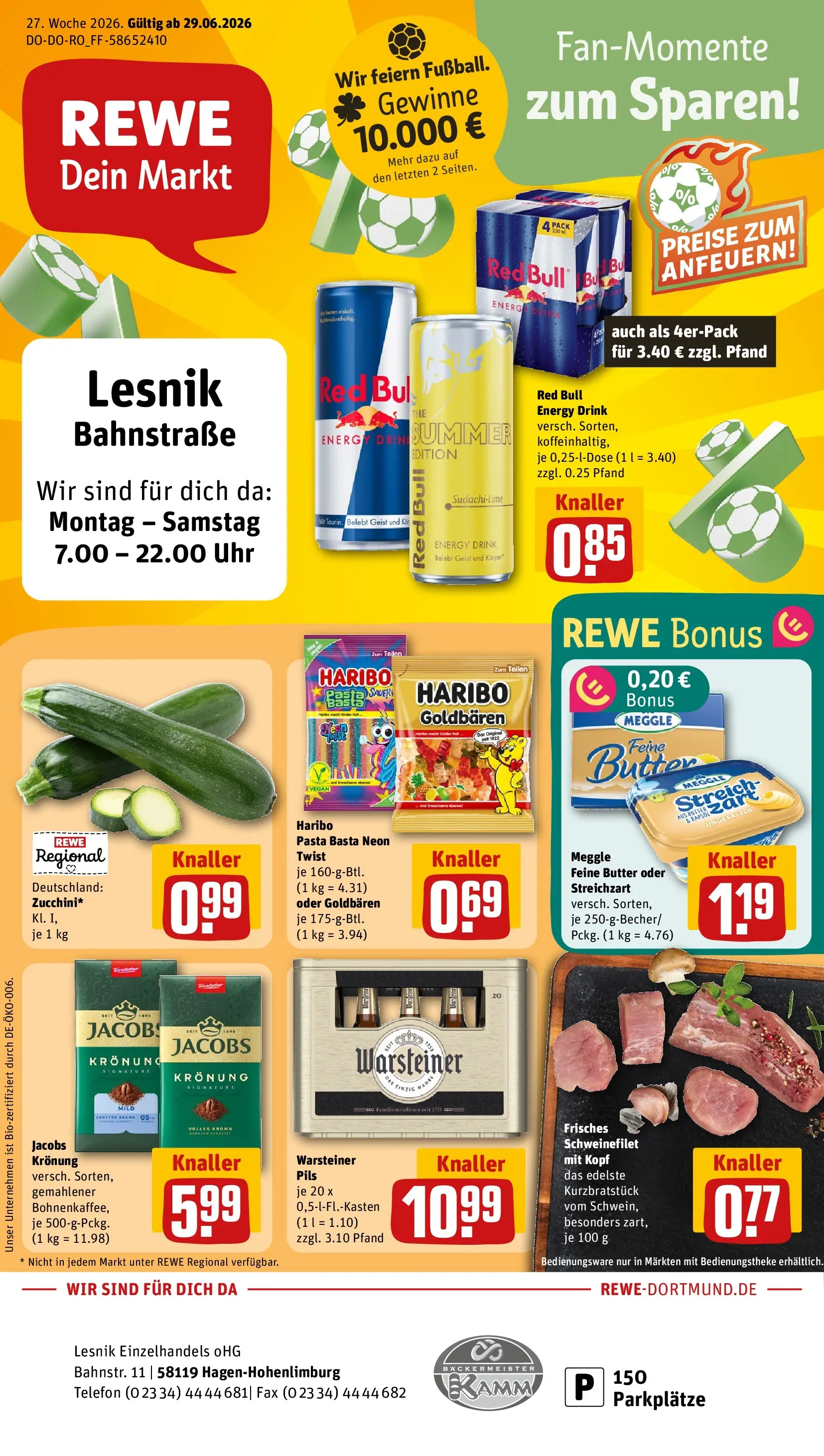 REWE Prospekt ab 29.06.2026 zum Blättern » Angebote | Seite: 1 | Produkte: Red bull, Energy, Butter, Schweinefilet