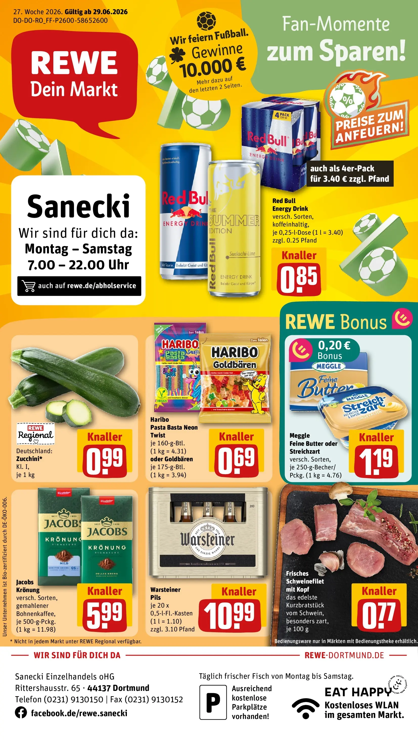 REWE Prospekt ab 29.06.2026 zum Blättern » Angebote | Seite: 1 | Produkte: Red bull, Energy, Schweinefilet, Fisch