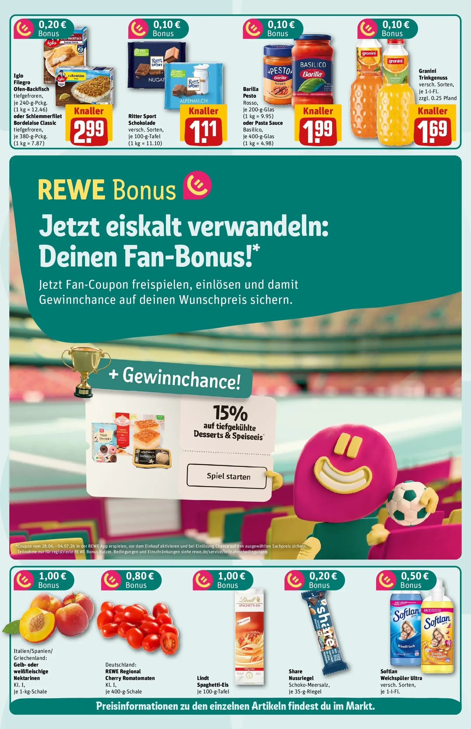REWE Prospekt ab 29.06.2026 zum Blättern » Angebote | Seite: 2 | Produkte: Barilla, Iglo, Granini, Pasta