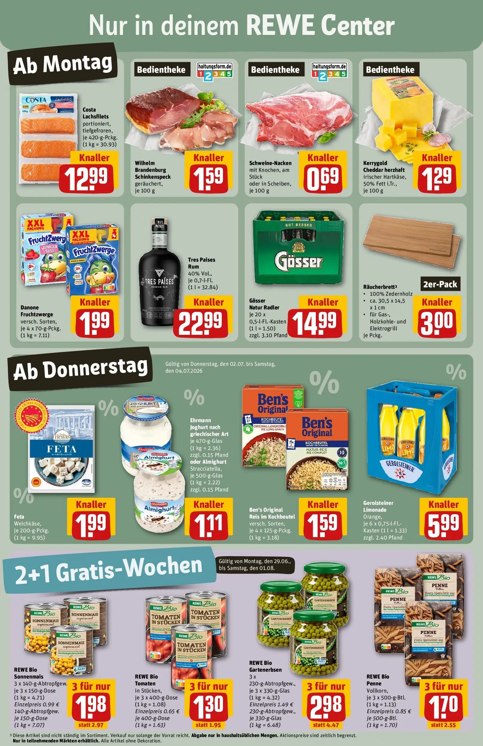 REWE Prospekt ab 29.06.2026 zum Blättern » Angebote | Seite: 3 | Produkte: Feta, Fruchtzwerge, Schweinenacken, Radler