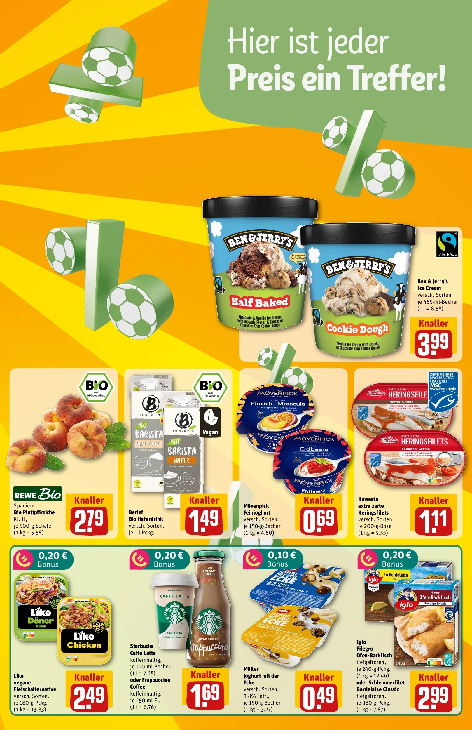 REWE Prospekt ab 29.06.2026 zum Blättern » Angebote | Seite: 5 | Produkte: Iglo, Starbucks, Ben & Jerry's, Pfirsich