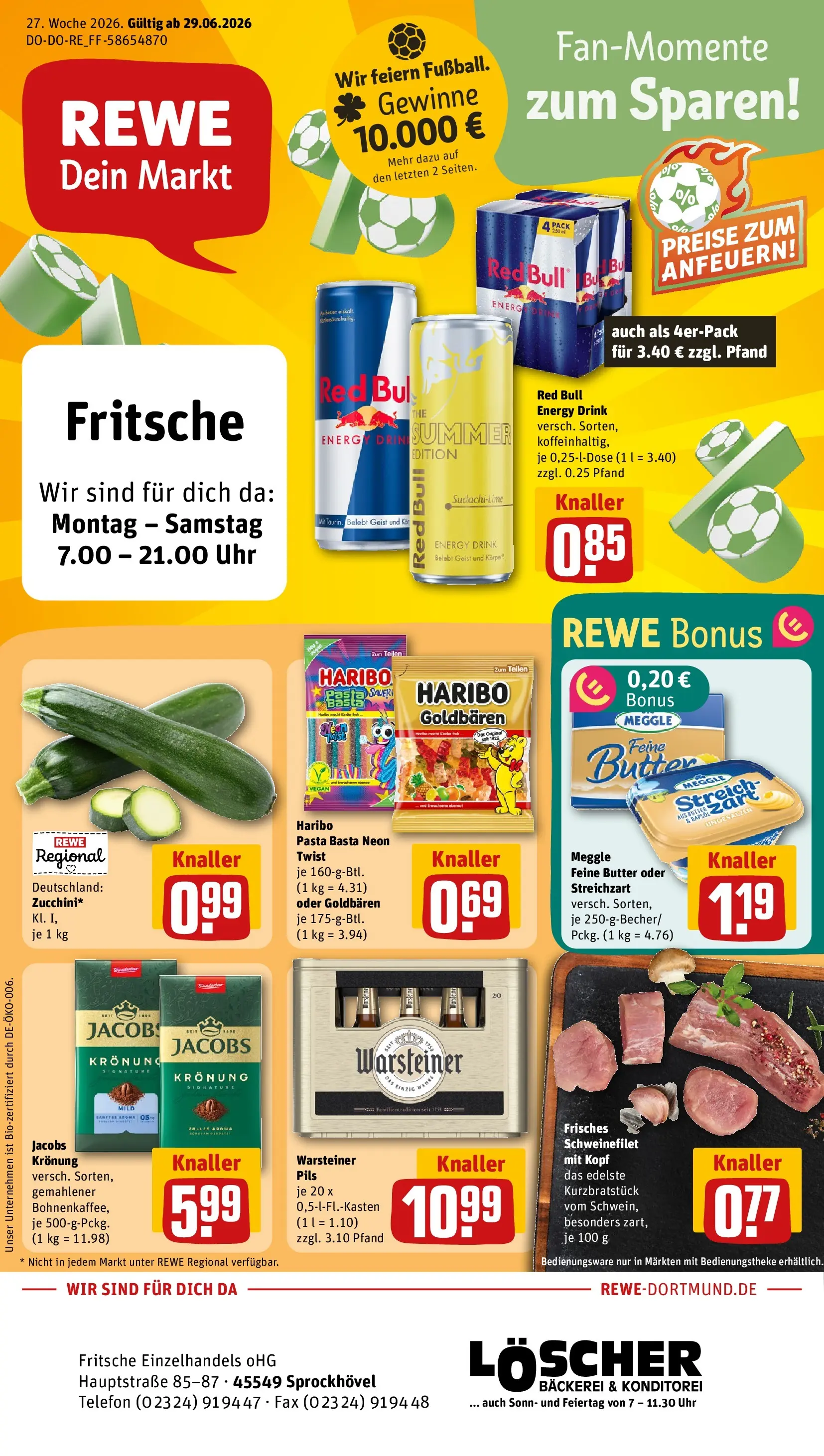 REWE Prospekt ab 29.06.2026 zum Blättern » Angebote | Seite: 1 | Produkte: Red bull, Energy, Pils, Uhr