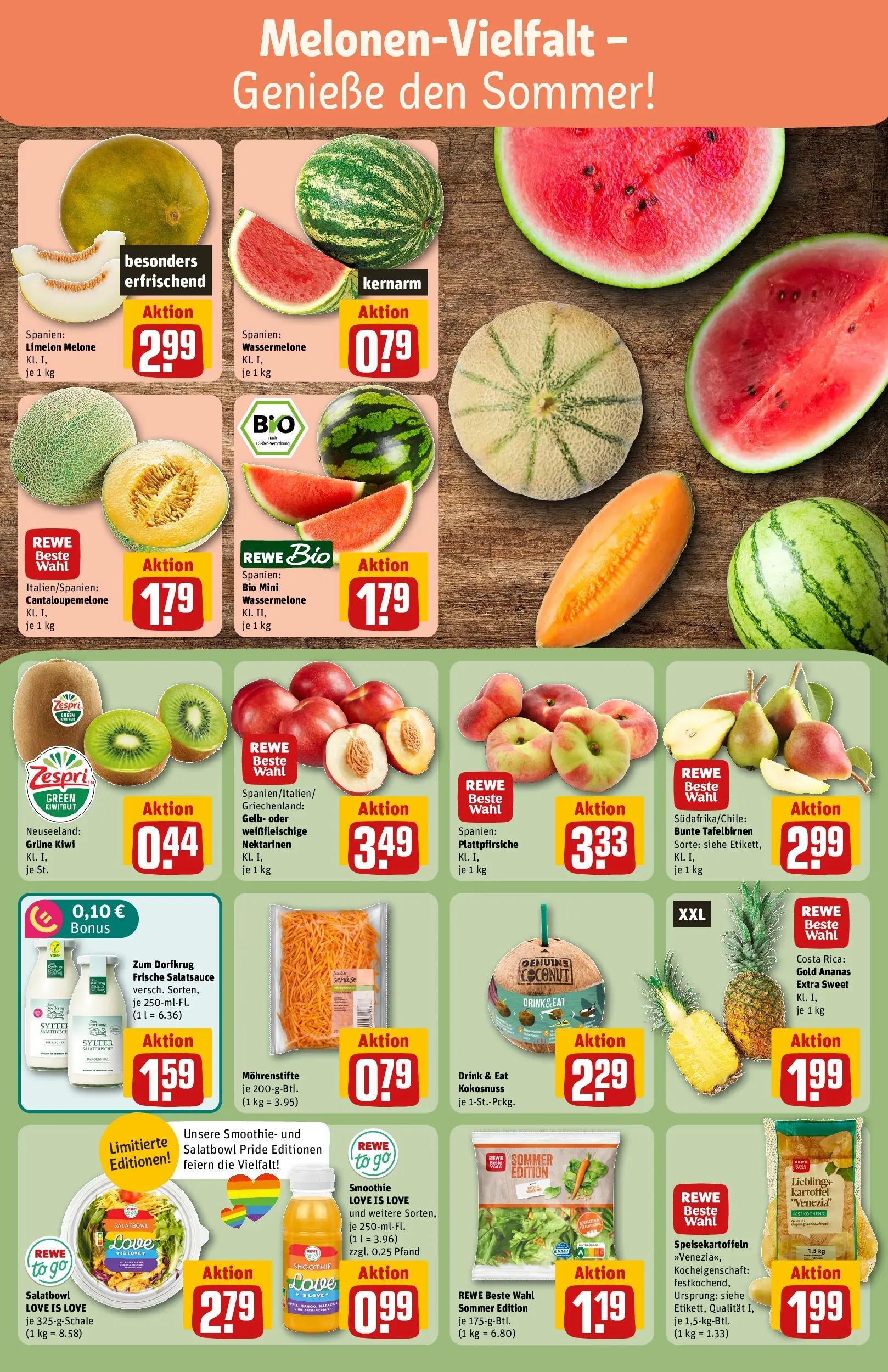 REWE Prospekt ab 29.06.2026 zum Blättern » Angebote | Seite: 8 | Produkte: Ananas, Wassermelone, Melone, Kiwi