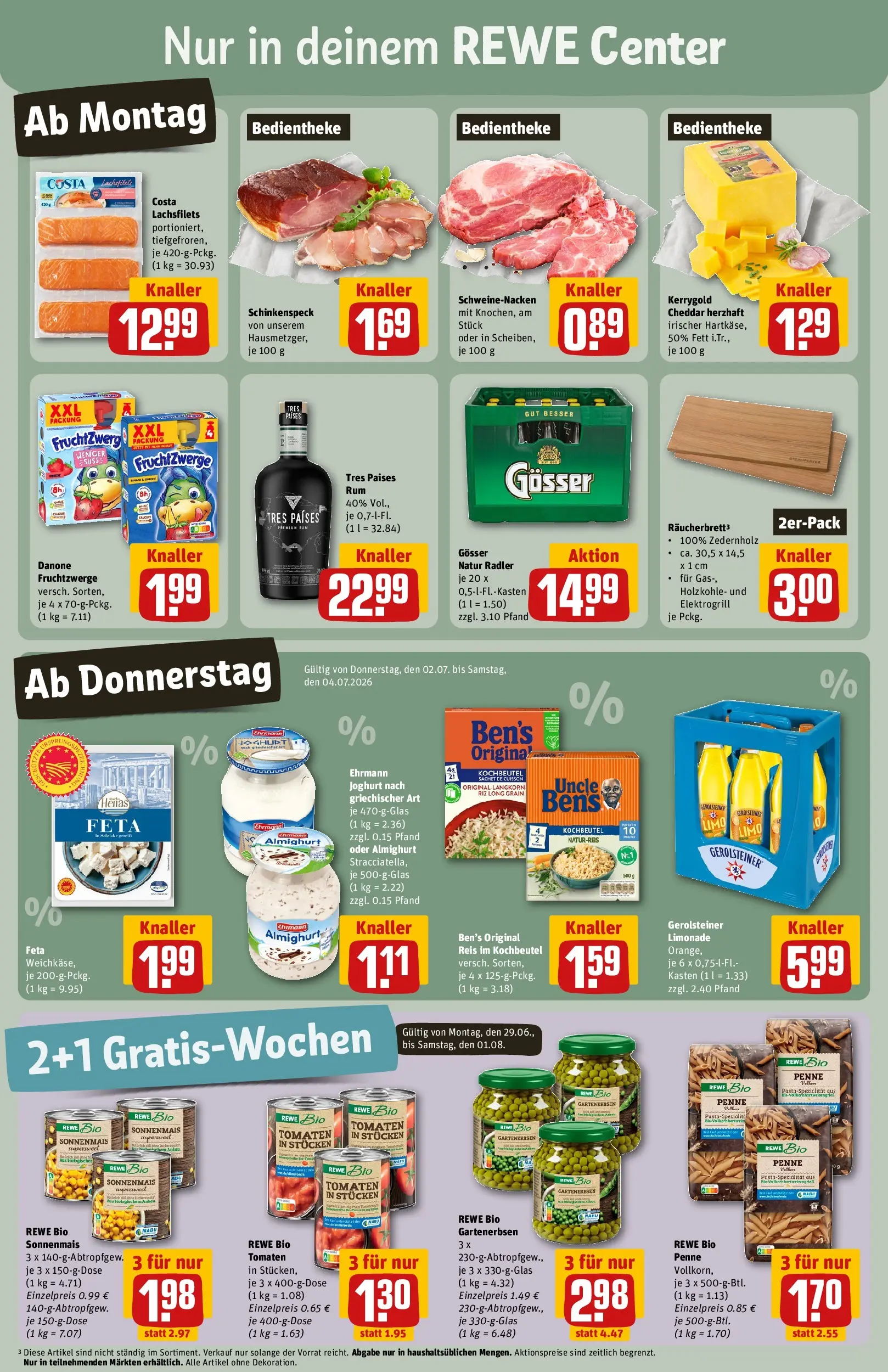 REWE Prospekt ab 29.06.2026 zum Blättern » Angebote | Seite: 3 | Produkte: Joghurt, Fruchtzwerge, Rum, Schweinenacken