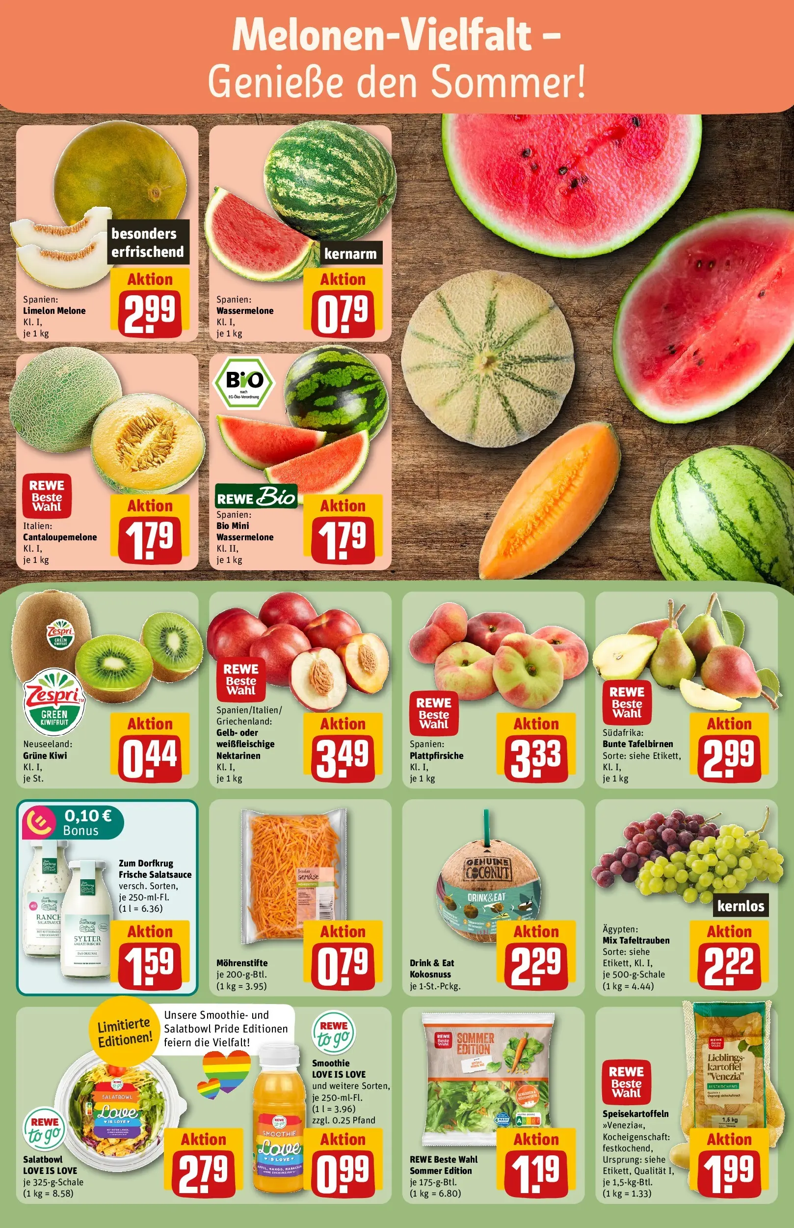 REWE Prospekt ab 29.06.2026 zum Blättern » Angebote | Seite: 10 | Produkte: Nektarinen, Melone, Kiwi, Salat