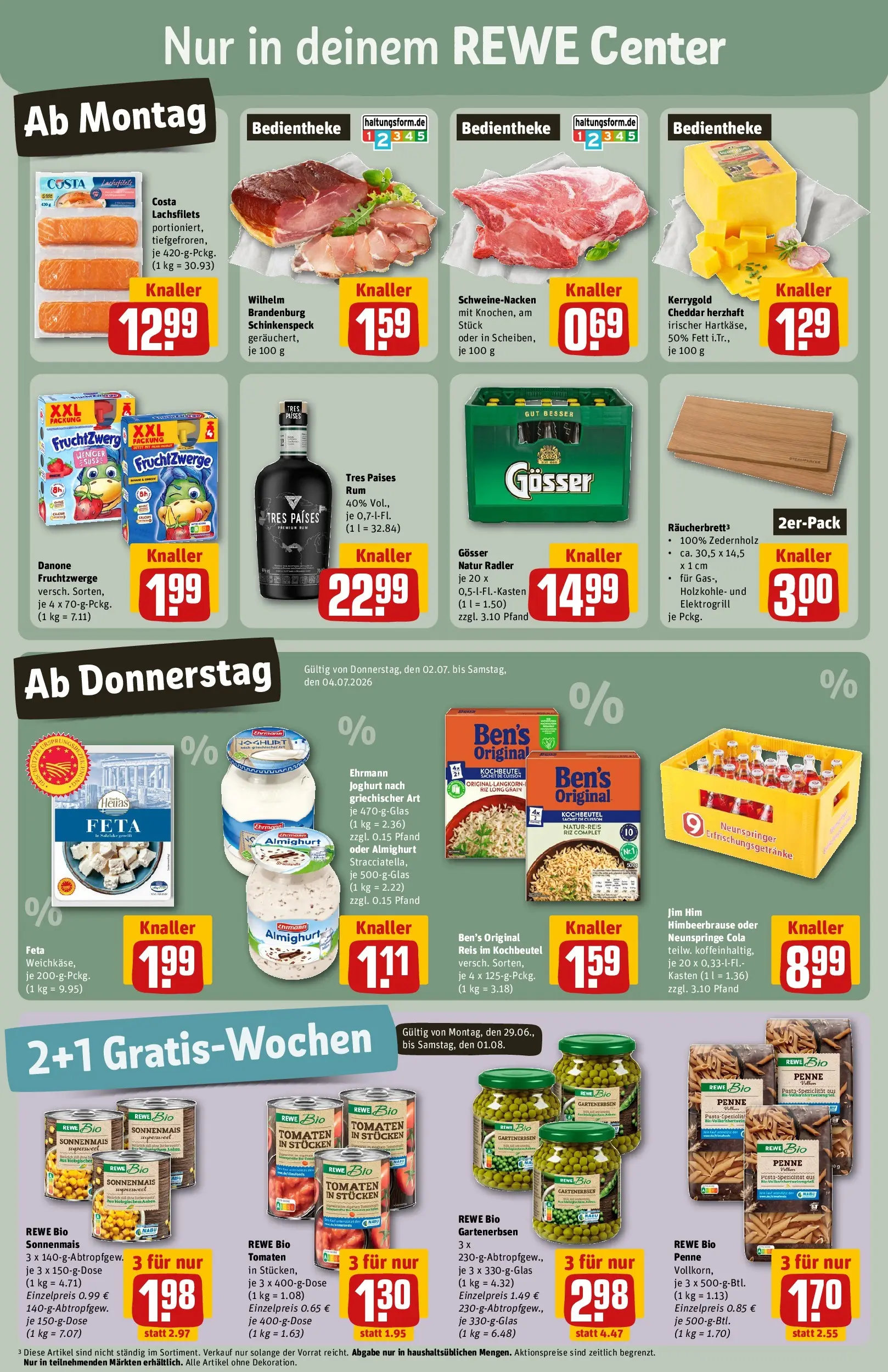 REWE Prospekt ab 29.06.2026 zum Blättern » Angebote | Seite: 3 | Produkte: Fruchtzwerge, Schweinenacken, Tomaten, Radler