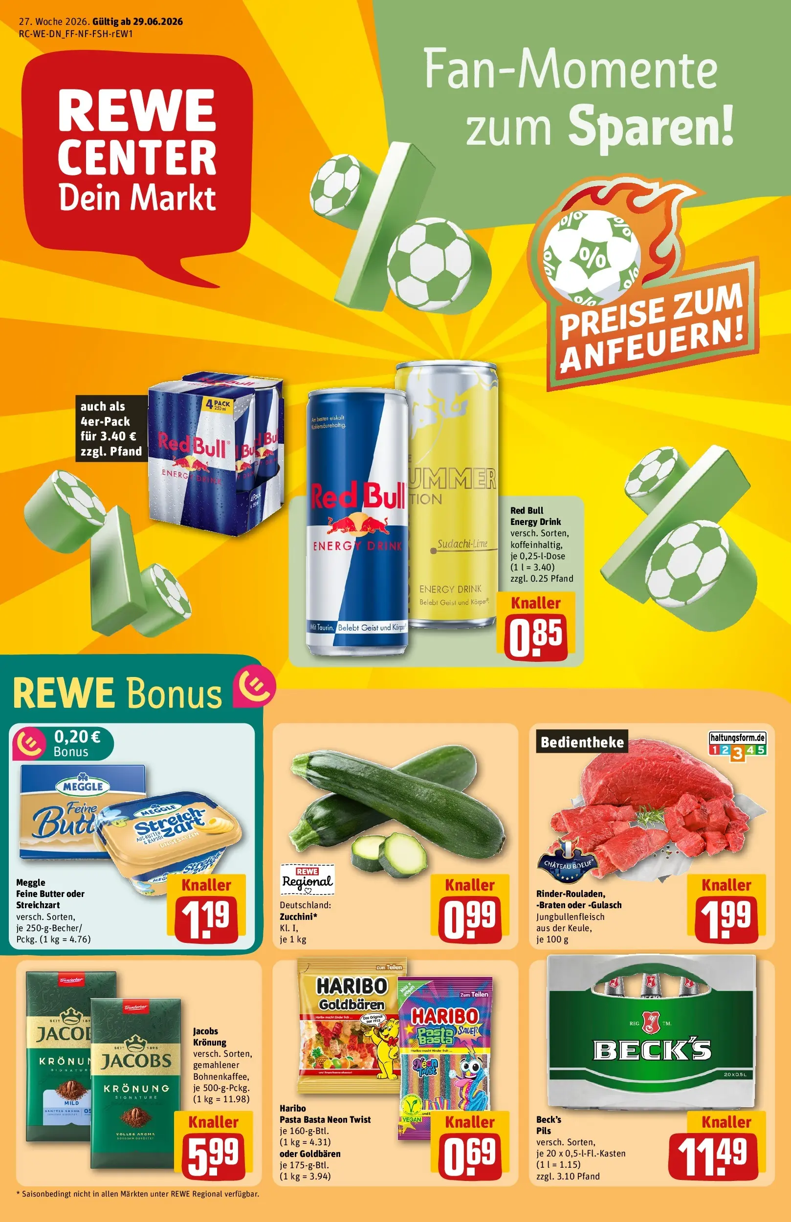 REWE Prospekt ab 29.06.2026 zum Blättern » Angebote | Seite: 1 | Produkte: Red bull, Butter, Pils, Gulasch
