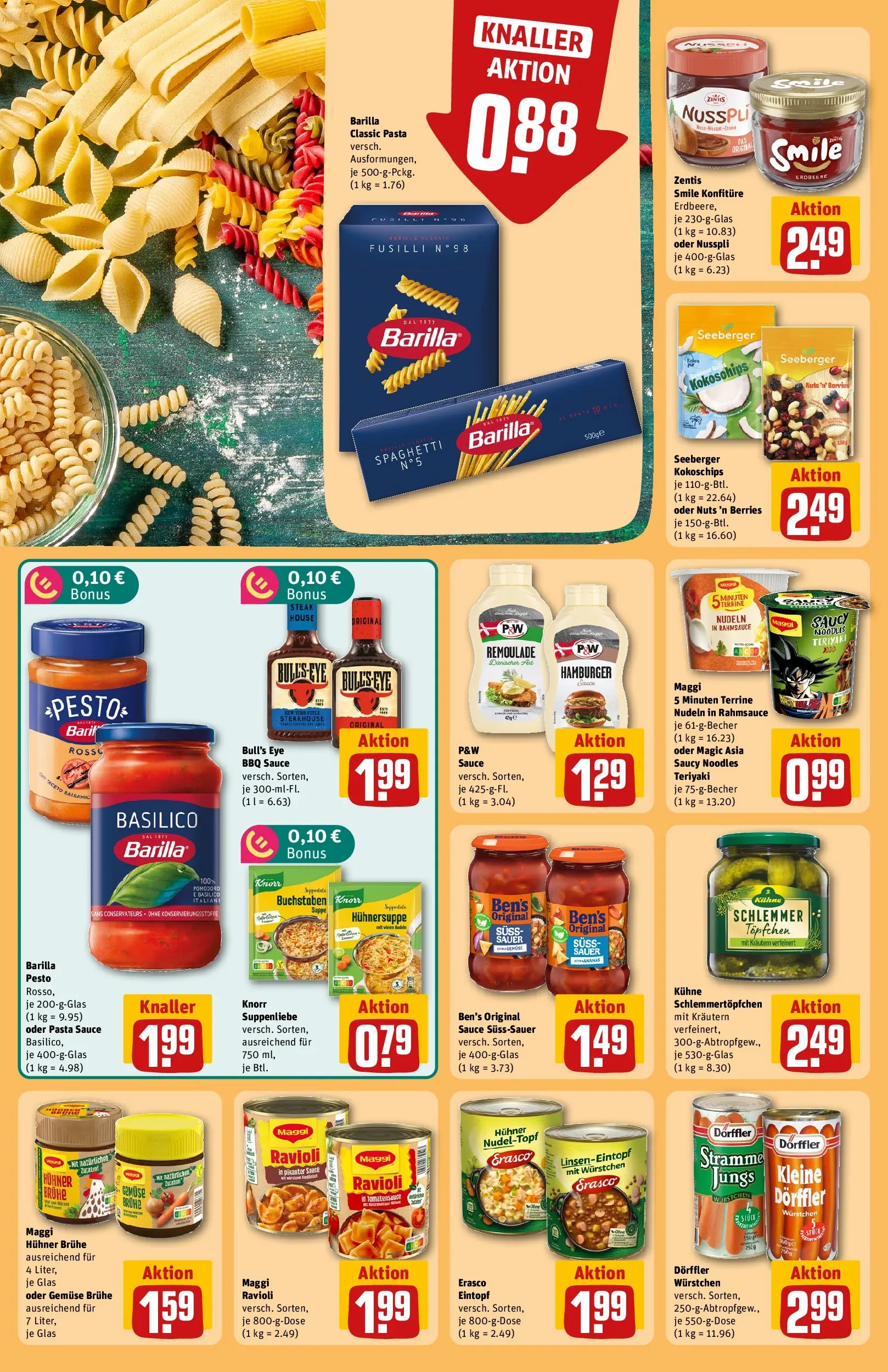 REWE Prospekt ab 29.06.2026 zum Blättern » Angebote | Seite: 28 | Produkte: Pasta, Nudeln, Steak, Erasco