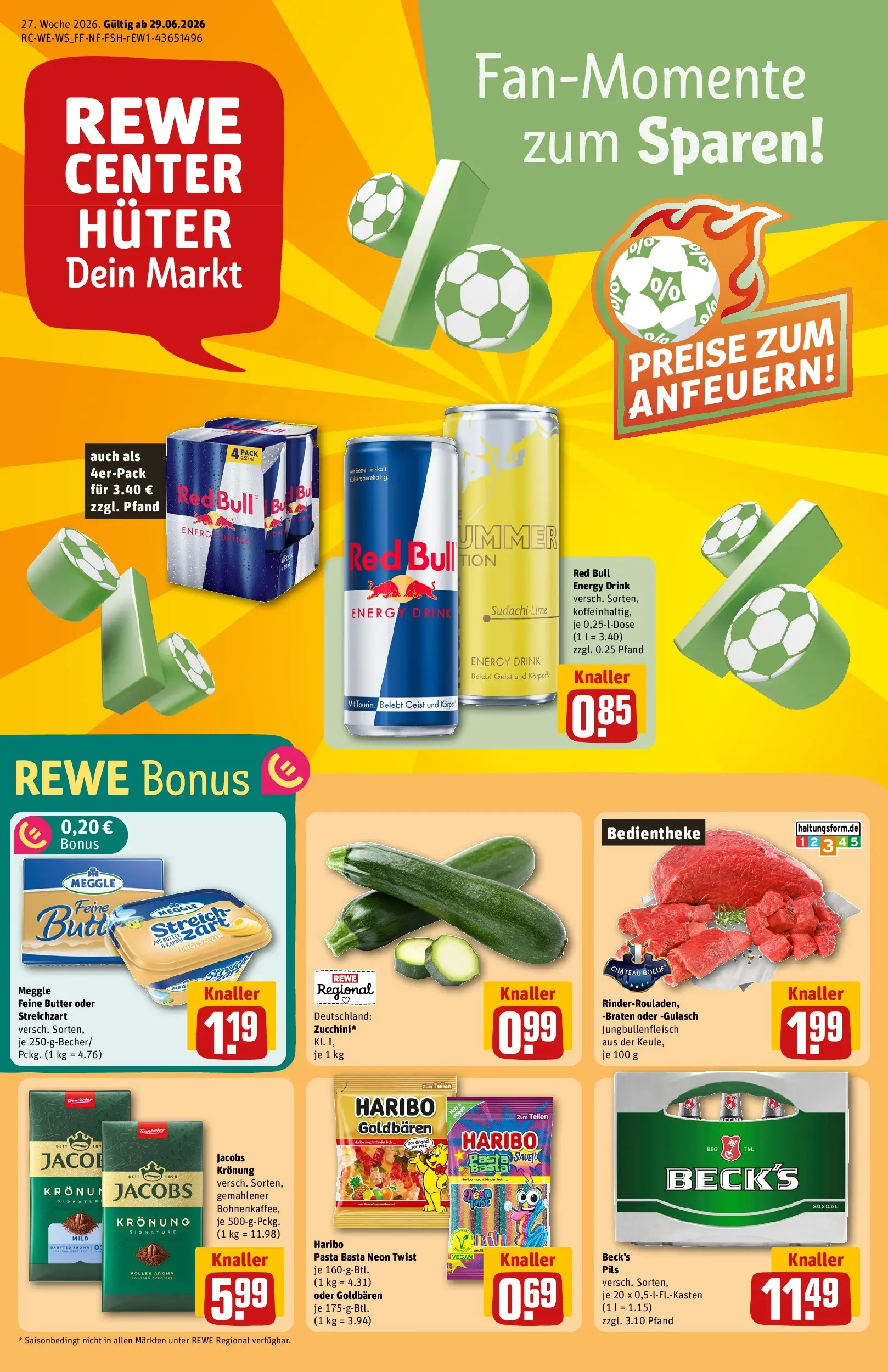 REWE Prospekt ab 29.06.2026 zum Blättern » Angebote | Seite: 1 | Produkte: Haribo, Energy, Butter, Pasta