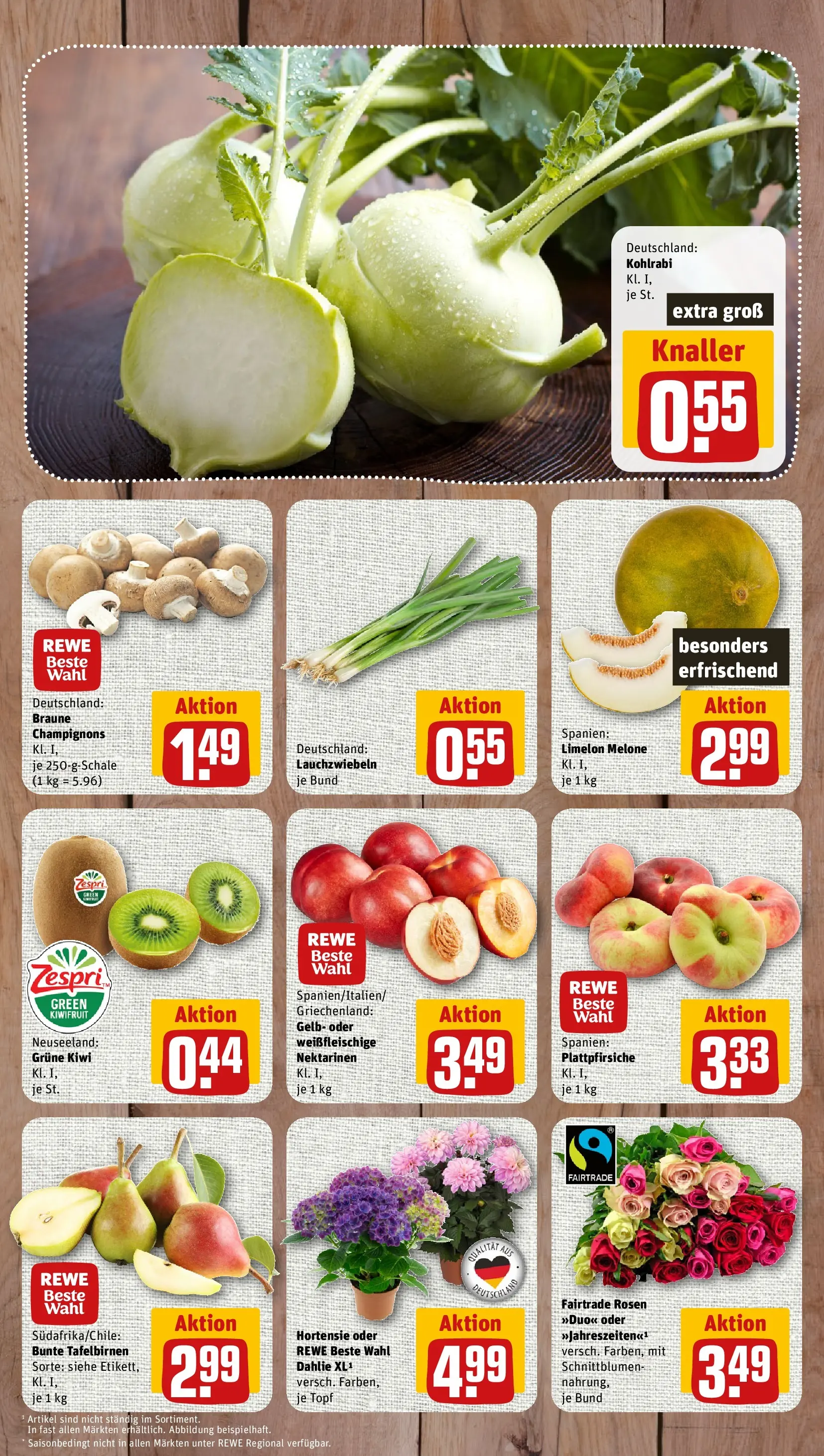 REWE Prospekt ab 29.06.2026 zum Blättern » Angebote | Seite: 4 | Produkte: Kohlrabi, Champignons, Melone, Kiwi