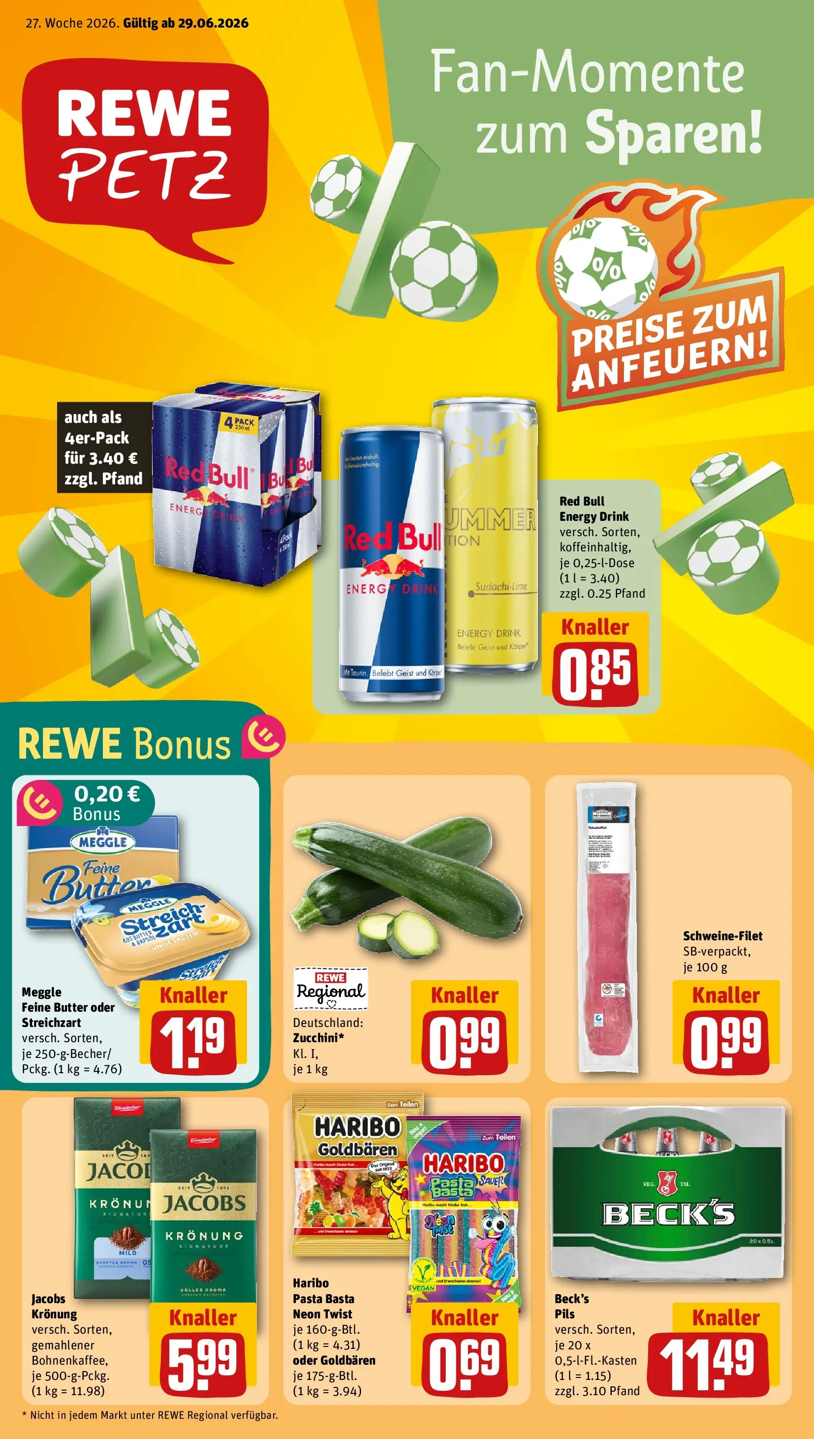 REWE Prospekt ab 29.06.2026 zum Blättern » Angebote | Seite: 1 | Produkte: Red bull, Haribo, Energy, Butter