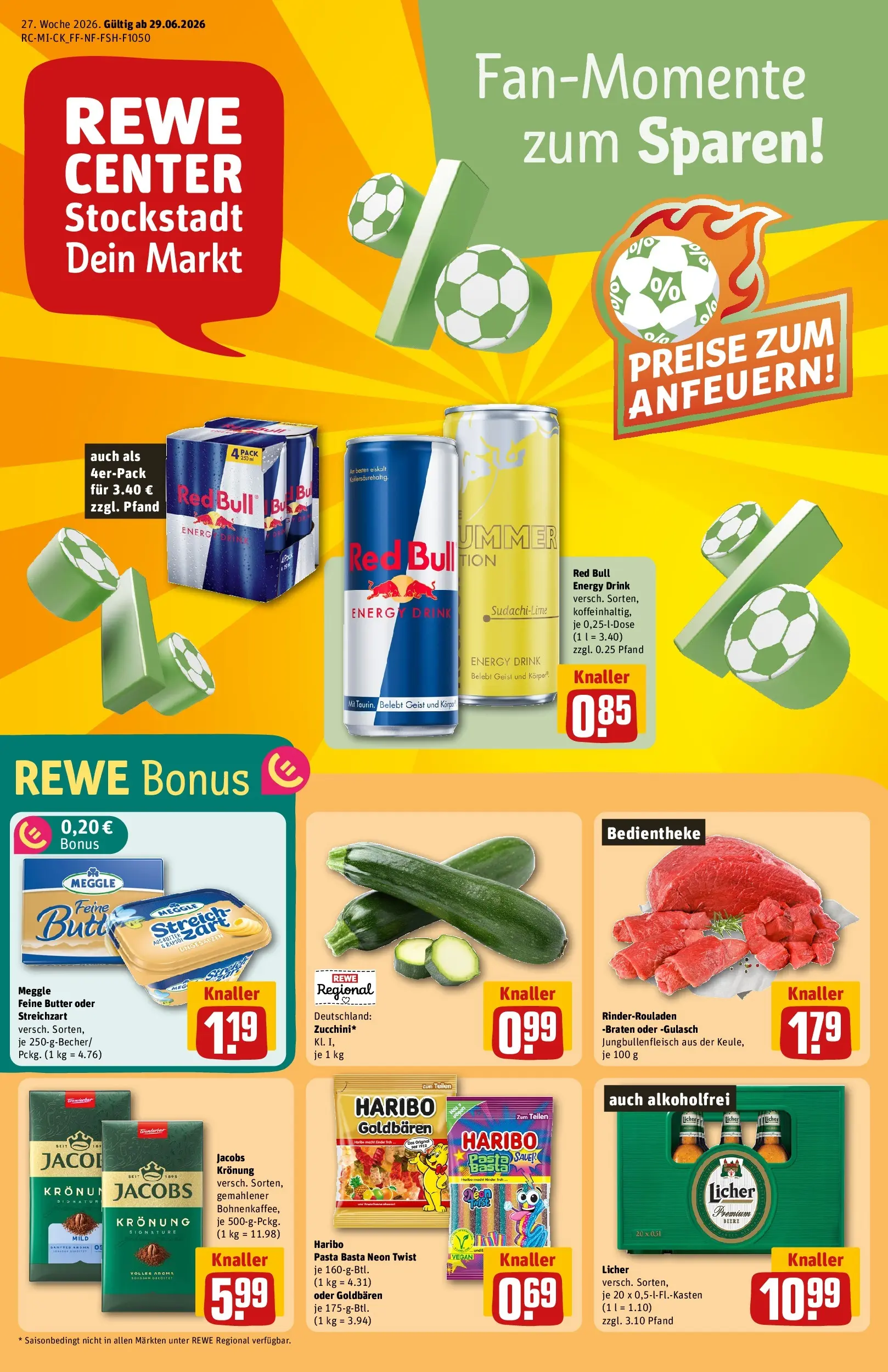 REWE Prospekt ab 29.06.2026 zum Blättern » Angebote | Seite: 1 | Produkte: Rinderrouladen, Haribo, Energy, Pasta