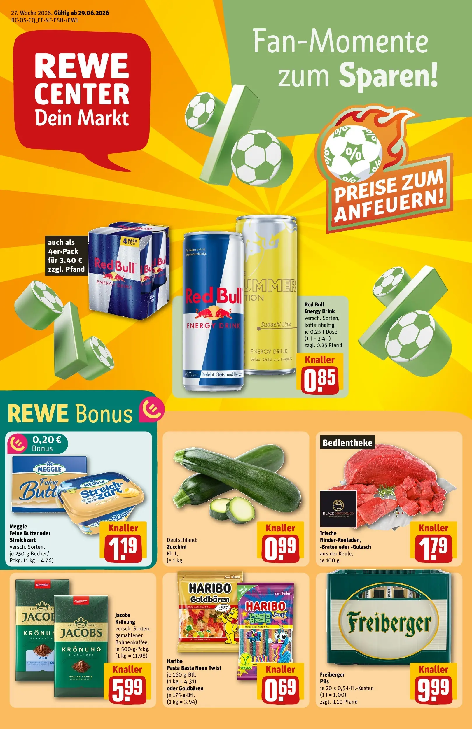 REWE Prospekt ab 29.06.2026 zum Blättern » Angebote | Seite: 1 | Produkte: Red bull, Haribo, Gulasch, Pasta