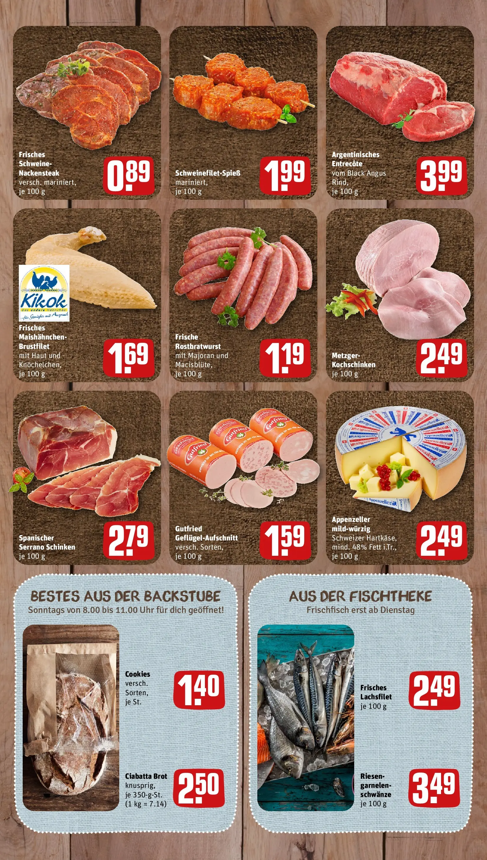 REWE Prospekt ab 29.06.2026 zum Blättern » Angebote | Seite: 11 | Produkte: Garnelen, Entrecote, Brot, Serrano schinken