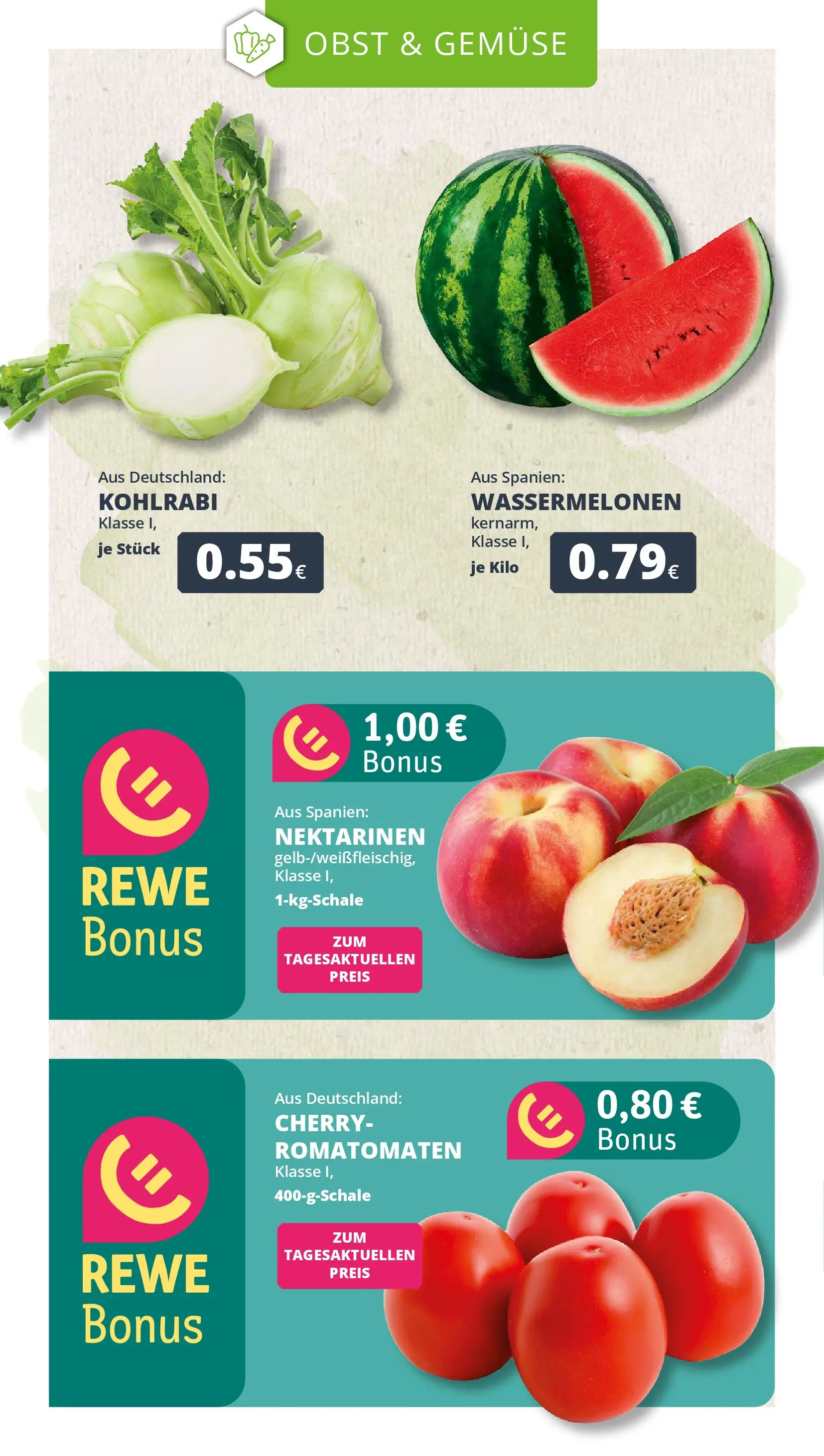 REWE Prospekt ab 29.06.2026 zum Blättern » Angebote | Seite: 8 | Produkte: Nektarinen, Kohlrabi, Gemüse, Obst