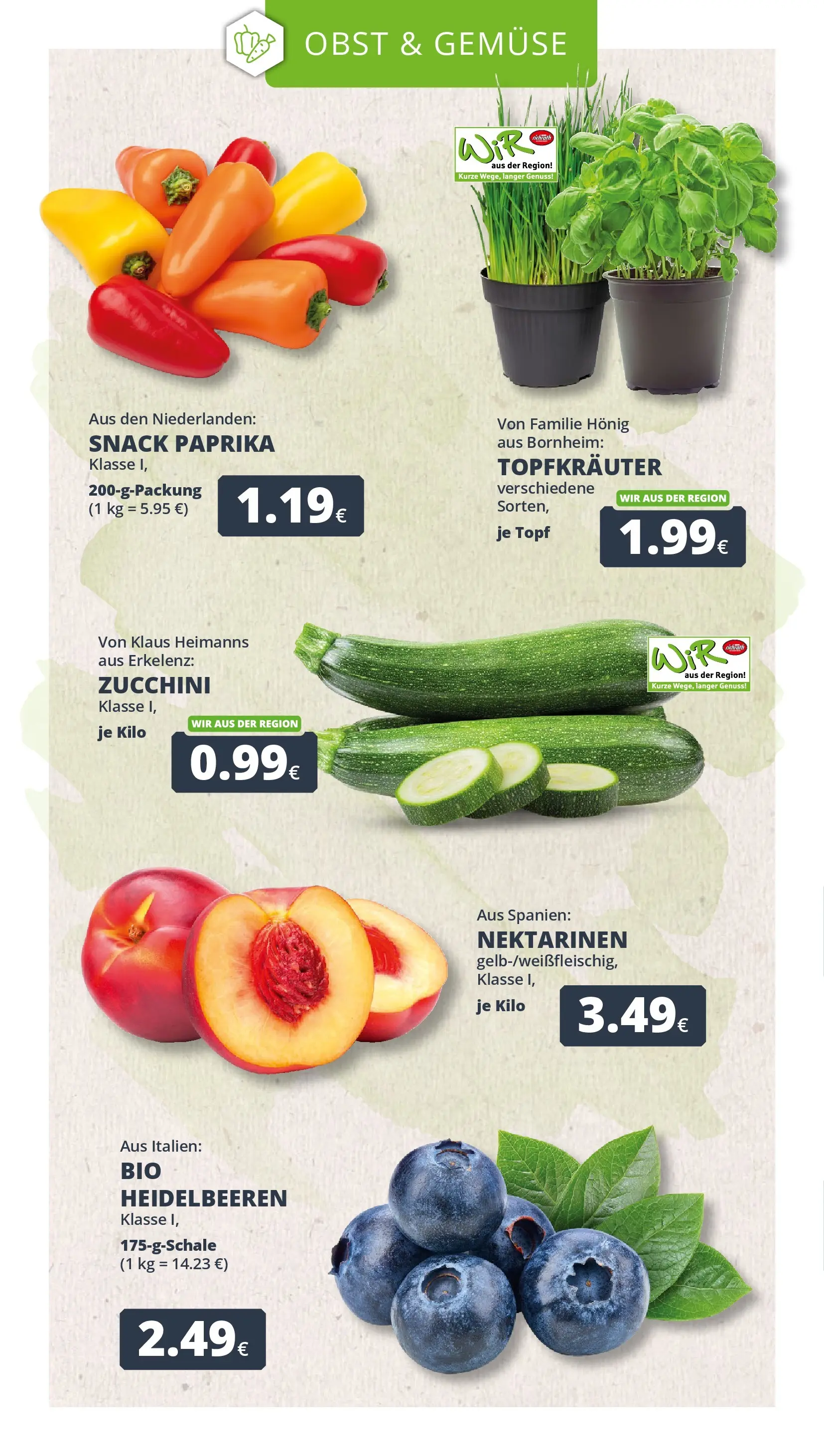 REWE Prospekt ab 29.06.2026 zum Blättern » Angebote | Seite: 9 | Produkte: Nektarinen, Heidelbeeren, Obst, Zucchini