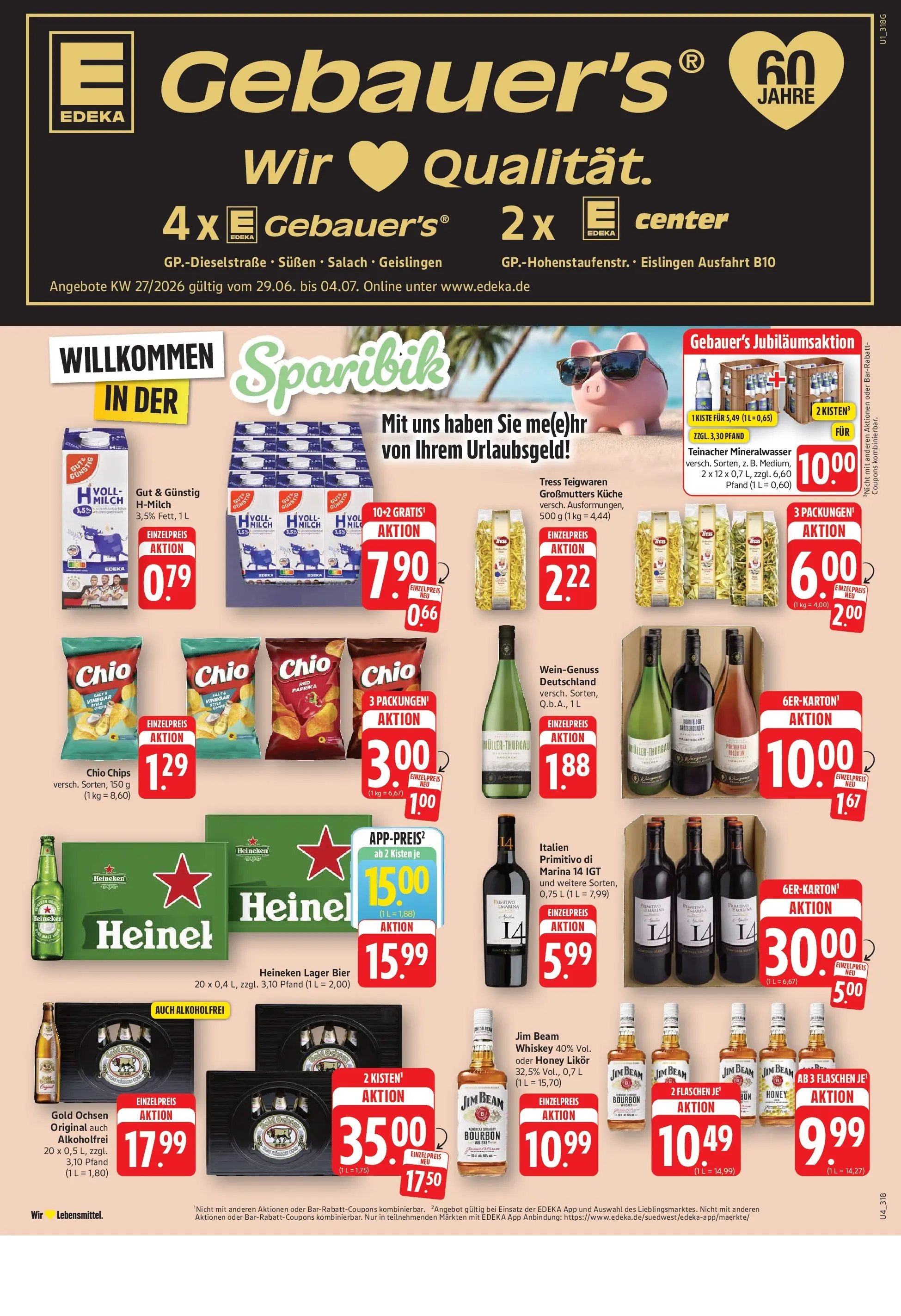 Edeka prospekt Göppingen (ab 29.06.2026) » Angebote Online | Seite: 1 | Produkte: Milch, Likör, Mineralwasser, Bourbon