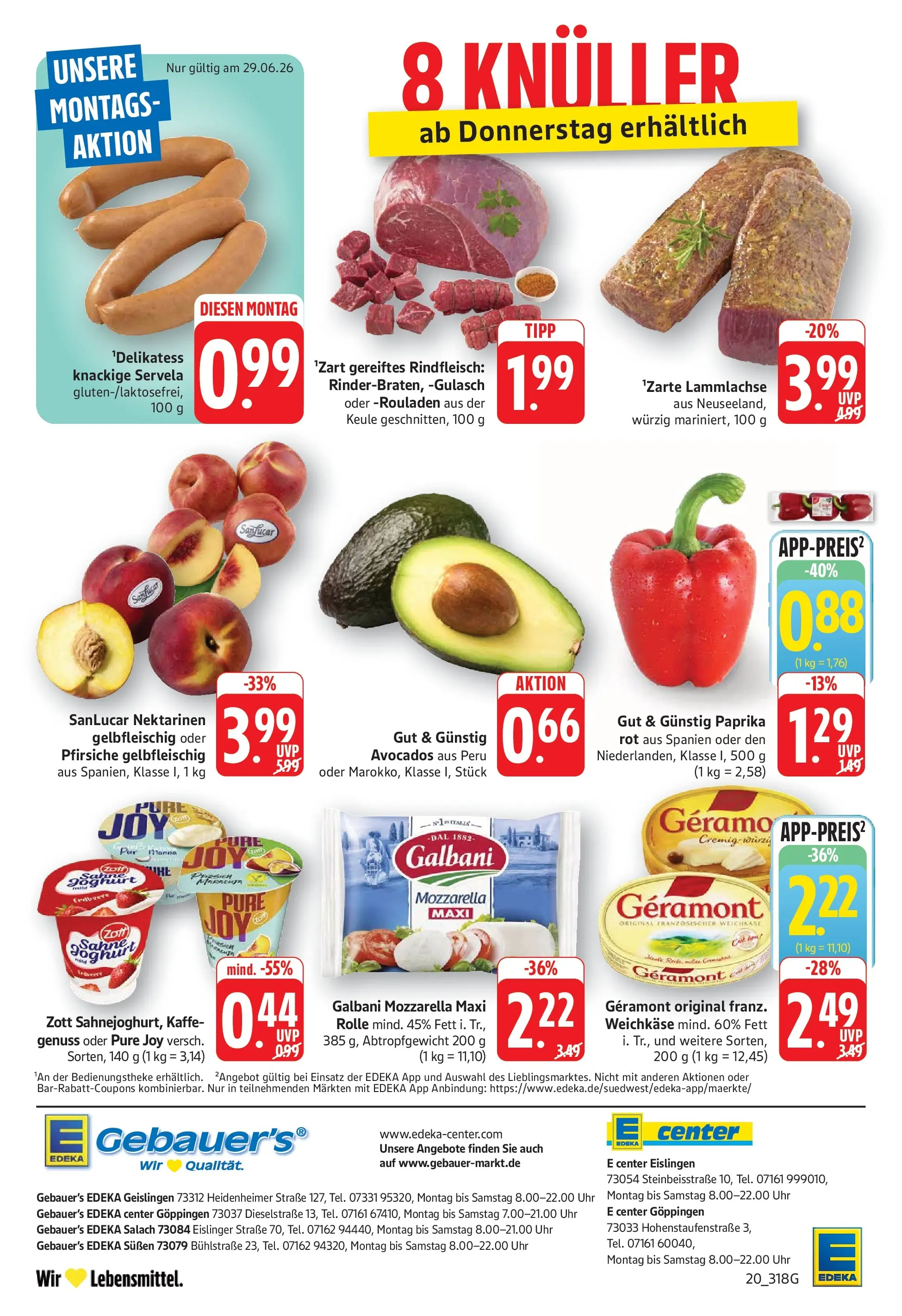 Edeka prospekt Göppingen (ab 29.06.2026) » Angebote Online | Seite: 22 | Produkte: Geramont, Joghurt, Mozzarella, Gulasch