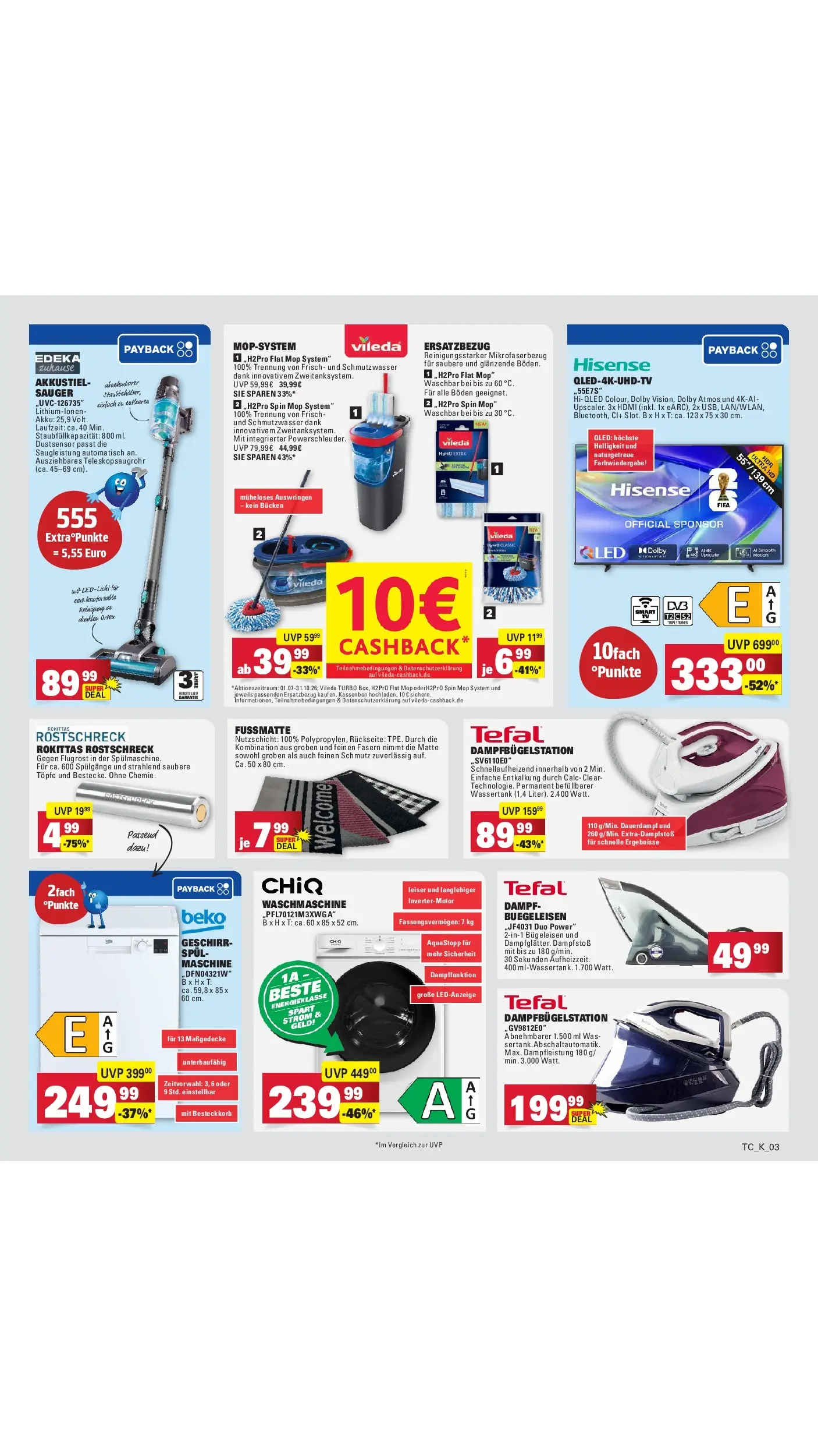 E center - E center: Wochenangebote (ab 28.06.2026) zum Blättern | Seite: 56 | Produkte: Hisense, Bügeleisen, Korb, Fußmatte