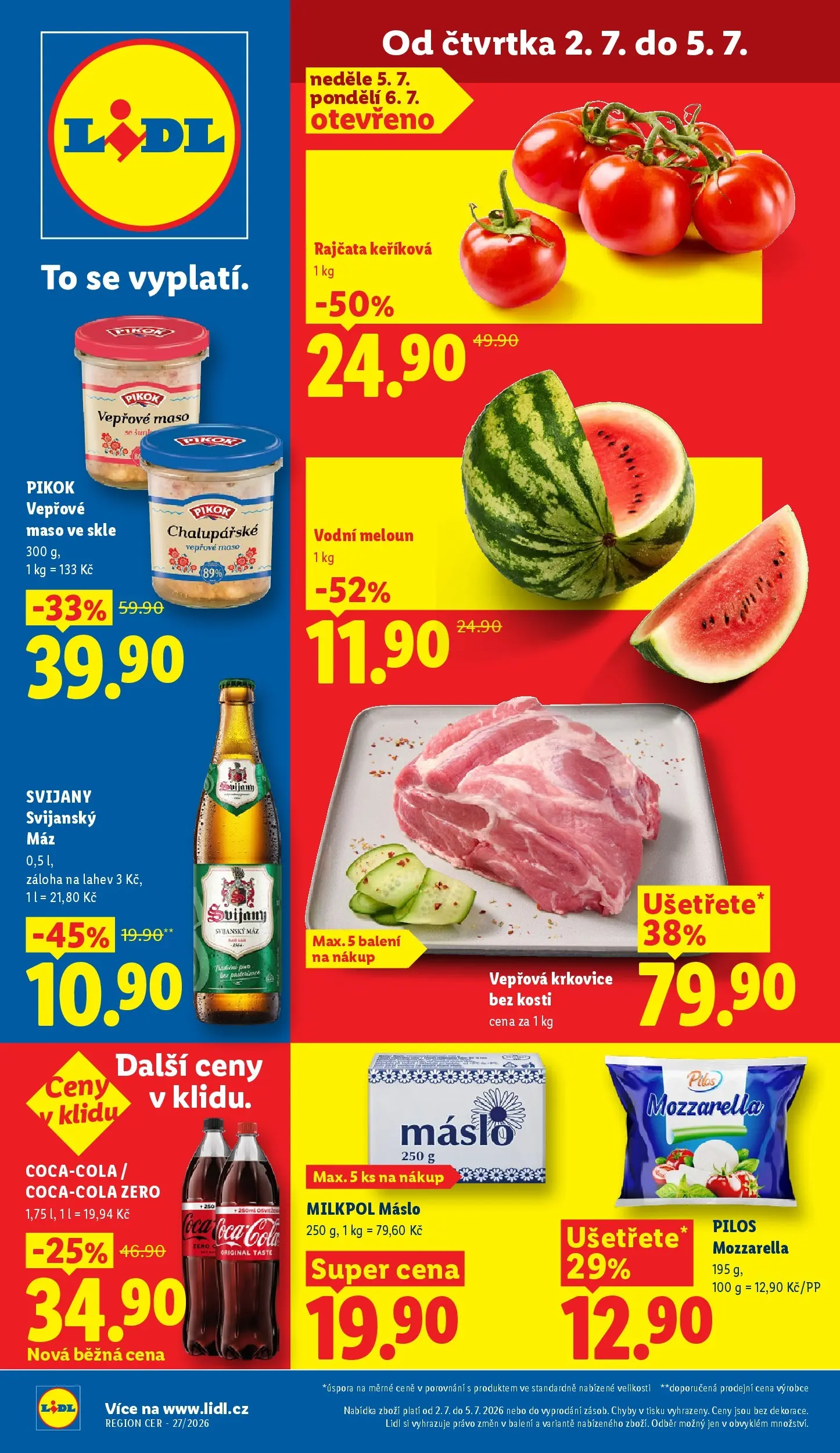 Lidl leták od 01.07.2026 - Nový akční leták | Strana: 1 | Produkty: Meloun, Coca cola, Maso, Cola