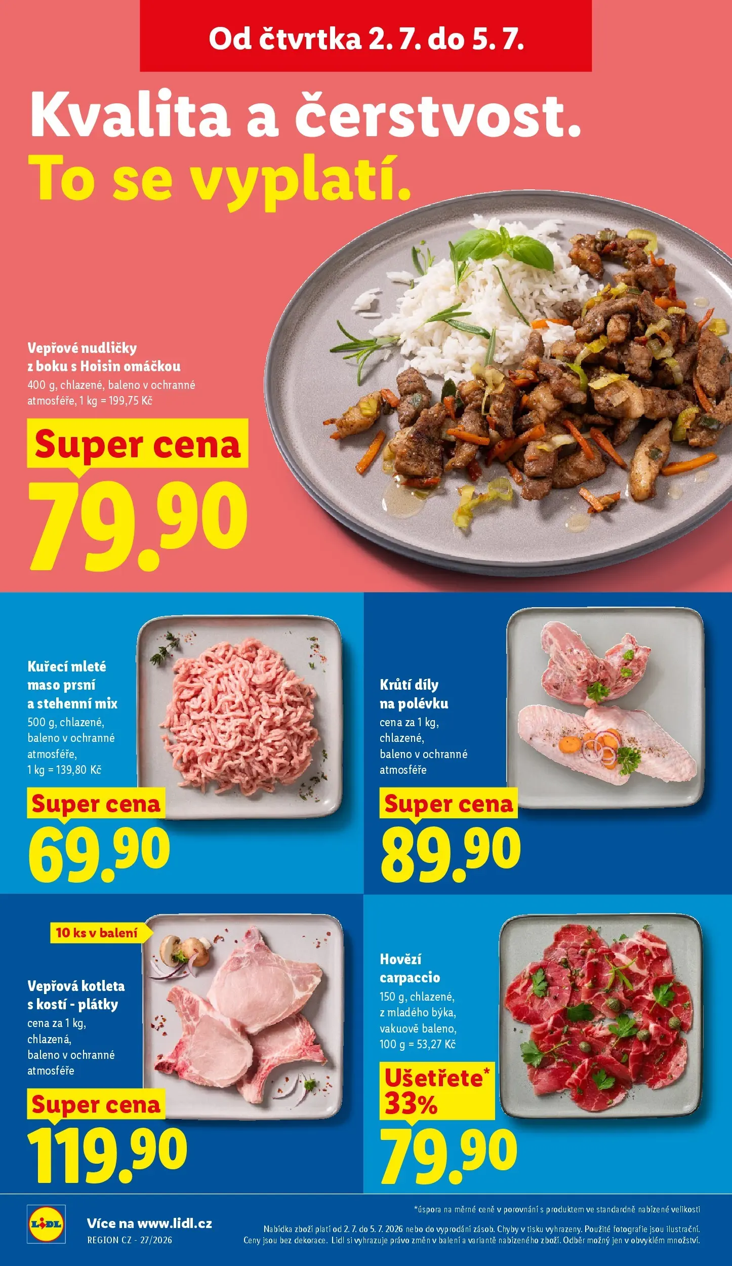 Lidl leták od 01.07.2026 - Nový akční leták | Strana: 14 | Produkty: Hovězí carpaccio, Vepřová kotleta, Mleté maso, Carpaccio