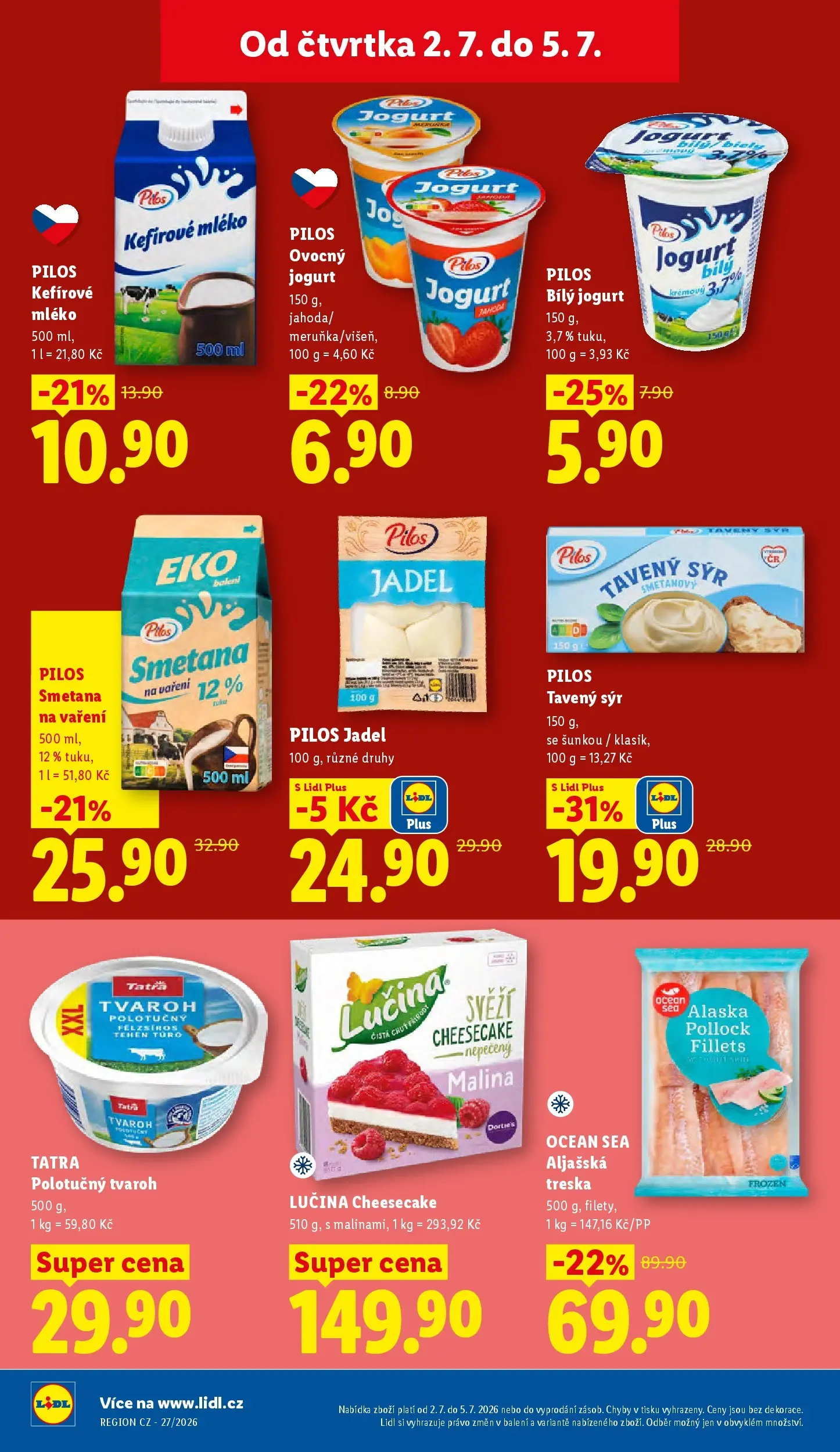 Lidl leták od 01.07.2026 - Nový akční leták | Strana: 16 | Produkty: Mléko, Treska, Tvaroh, Cheesecake