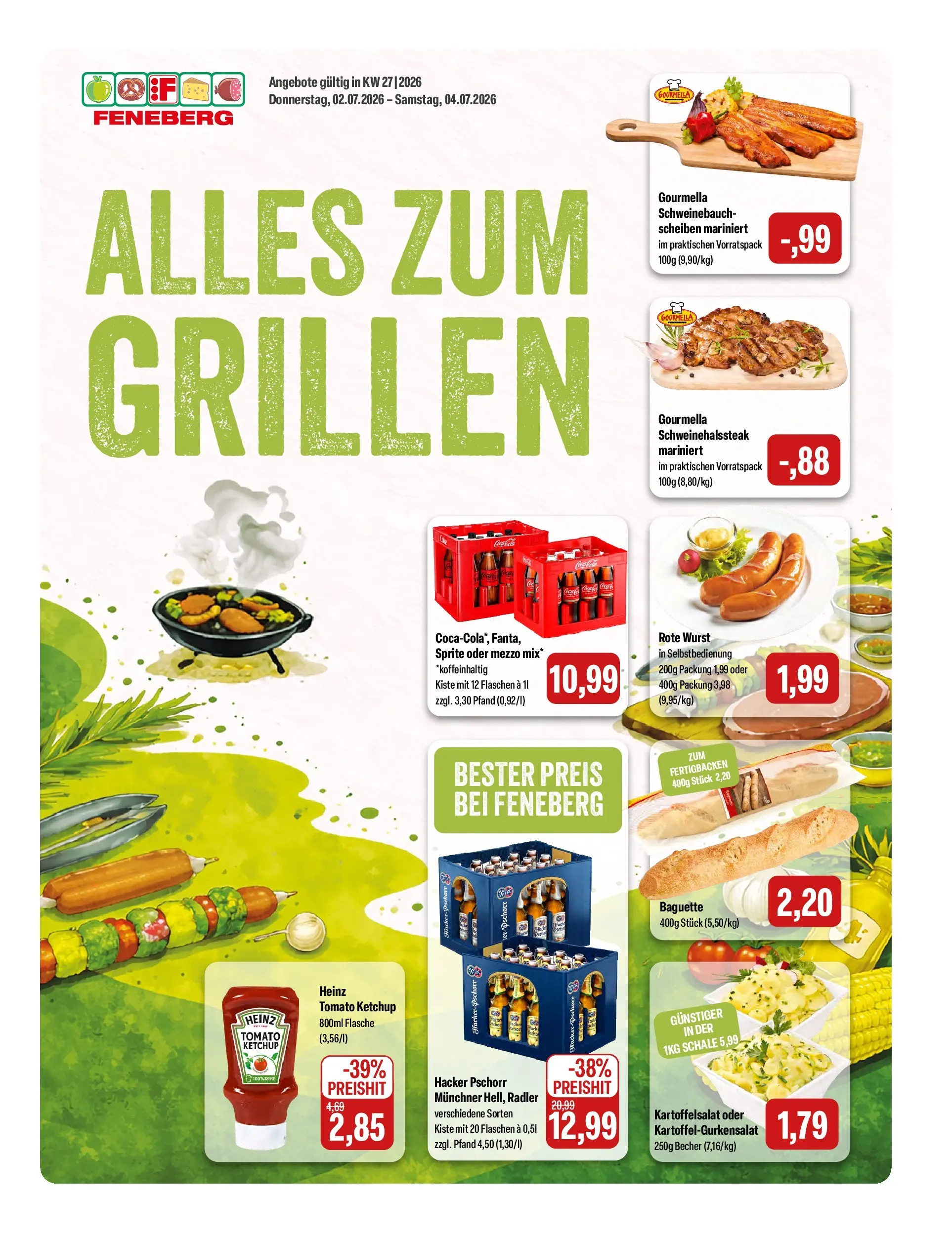 Feneberg Aktuelle Angebote (ab 01.07.2026) zum Blättern | Seite: 1 | Produkte: Sprite, Schweinebauch, Radler, Wurst
