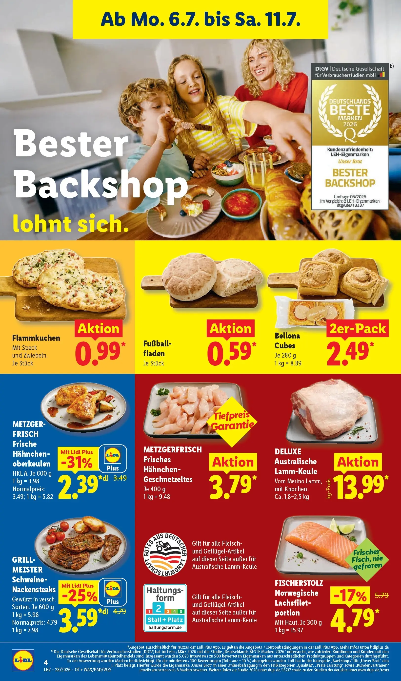 Lidl Prospekt Senftenberg (ab 06.07.2026) zum Blättern » Angebote | Seite: 10 | Produkte: Nackensteaks, Lammkeule, Hahnchen, Fleisch