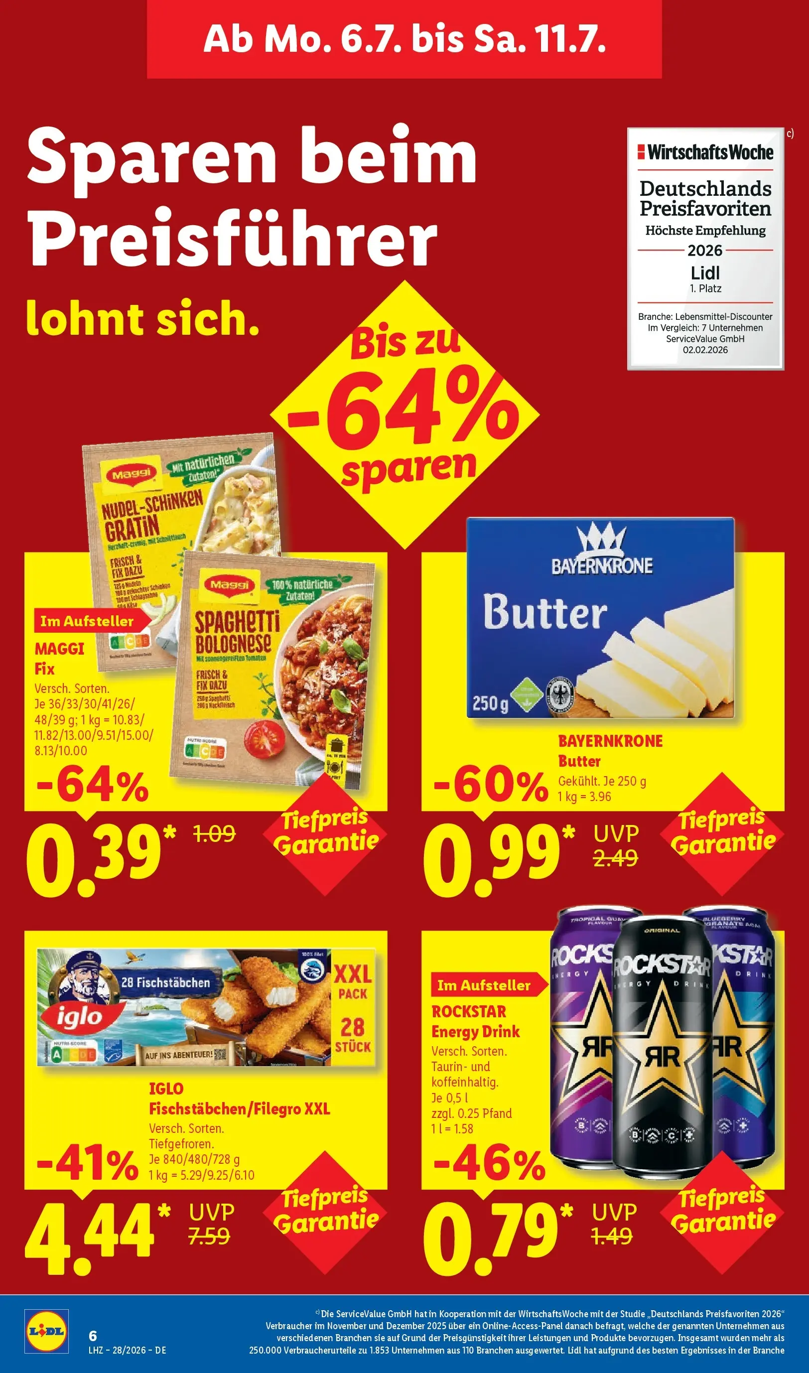 Lidl Prospekt Villingen-schwenningen (ab 05.07.2026) zum Blättern » Angebote | Seite: 12 | Produkte: Butter, Rockstar, Schinken, Hackfleisch