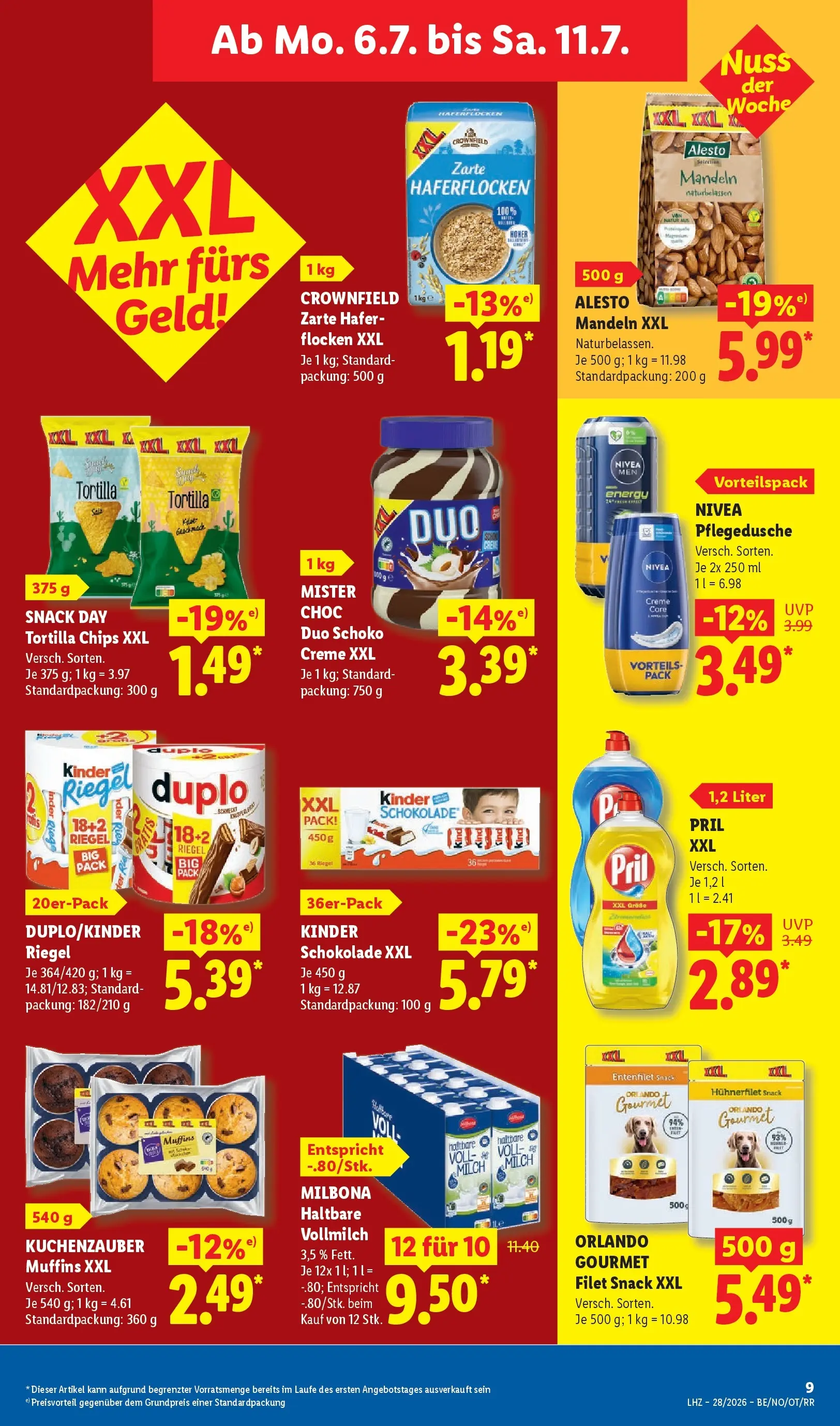Lidl Prospekt Hagen (ab 05.07.2026) zum Blättern » Angebote | Seite: 15 | Produkte: Kinder riegel, Creme, Chips, Flocken