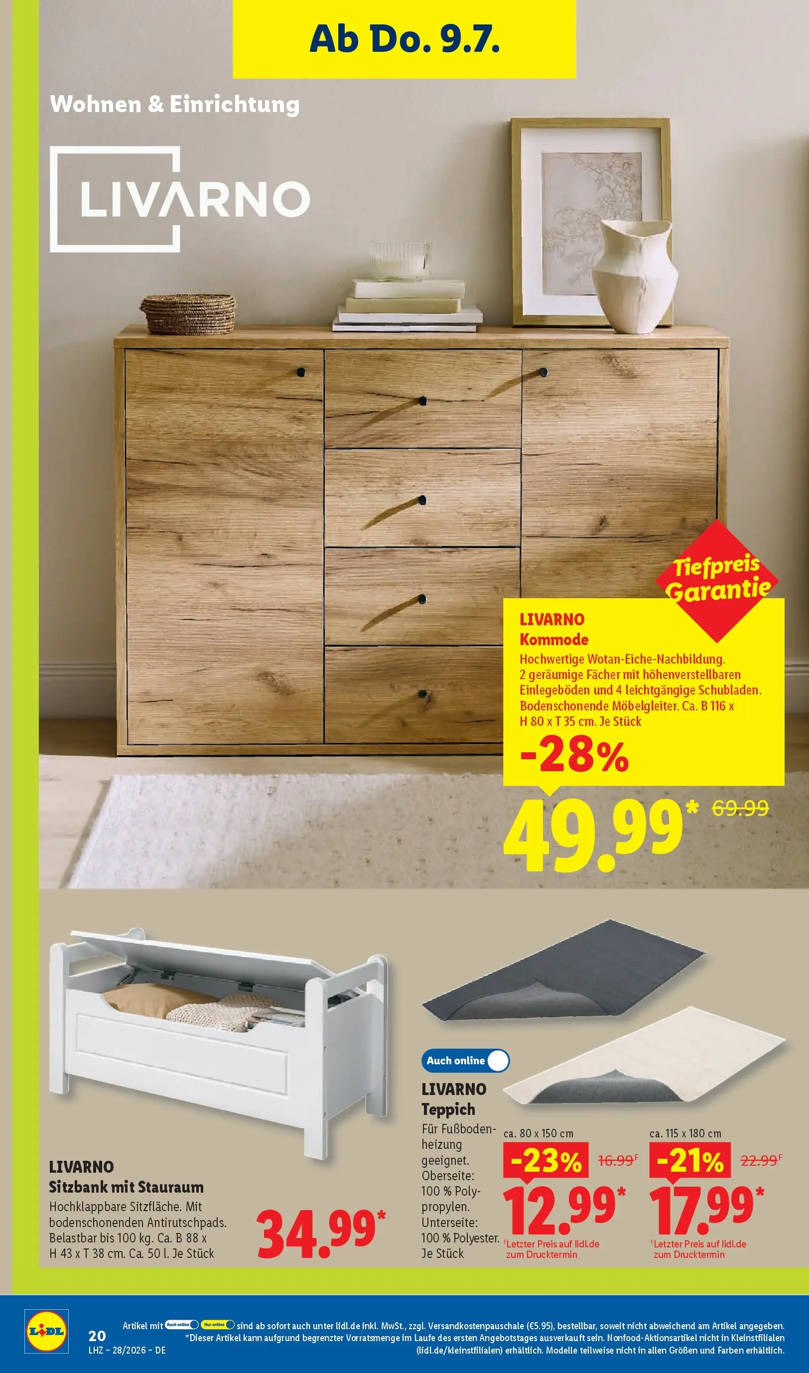 Lidl Prospekt Villingen-schwenningen (ab 05.07.2026) zum Blättern » Angebote | Seite: 38 | Produkte: Sitzbank, Kommode, Teppich