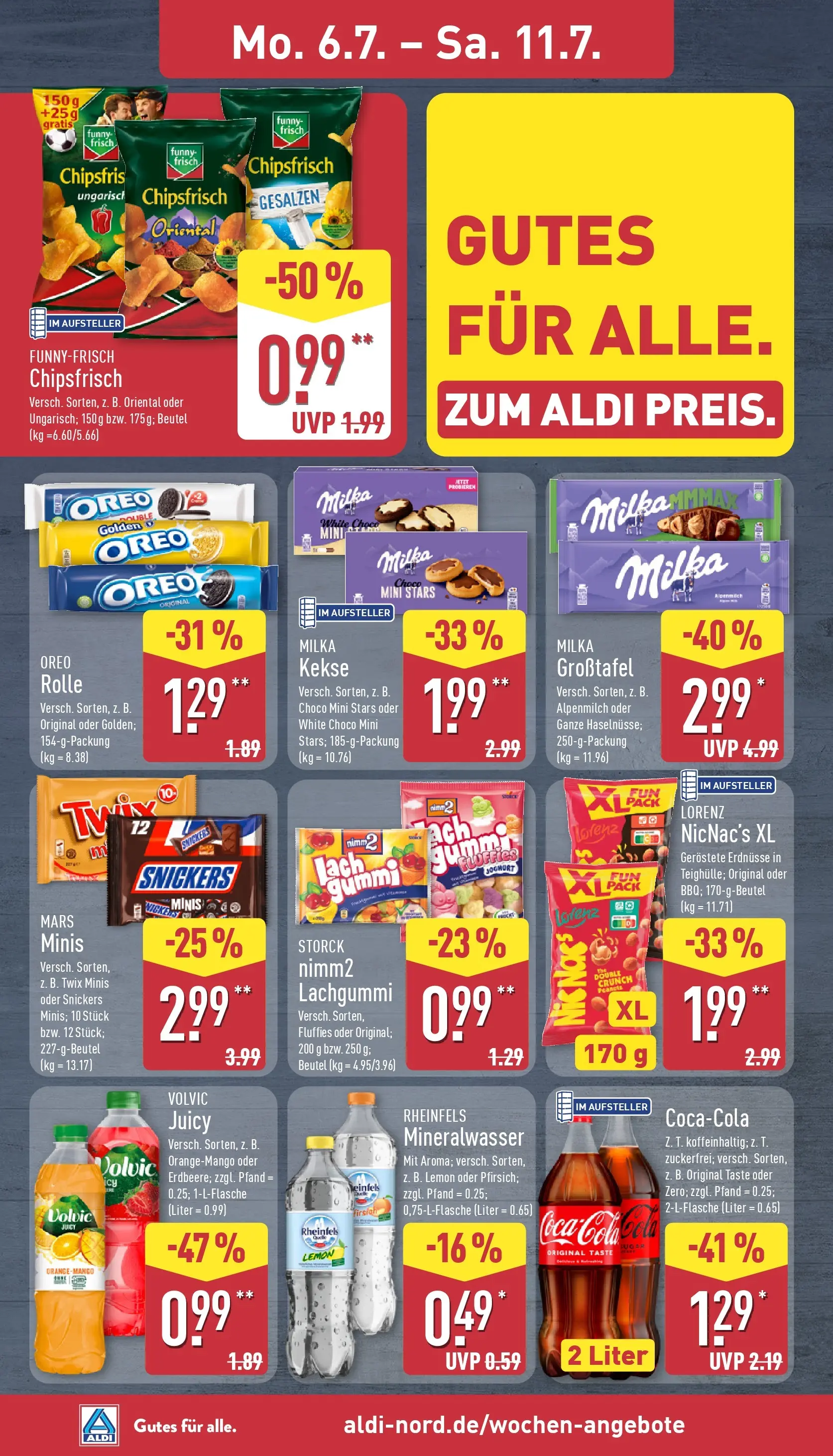 Aldi - ALDI Nord: Wochenangebote (ab 05.07.2026) » Angebote Online | Seite: 10 | Produkte: Funny frisch, Mineralwasser, Snickers, Mars