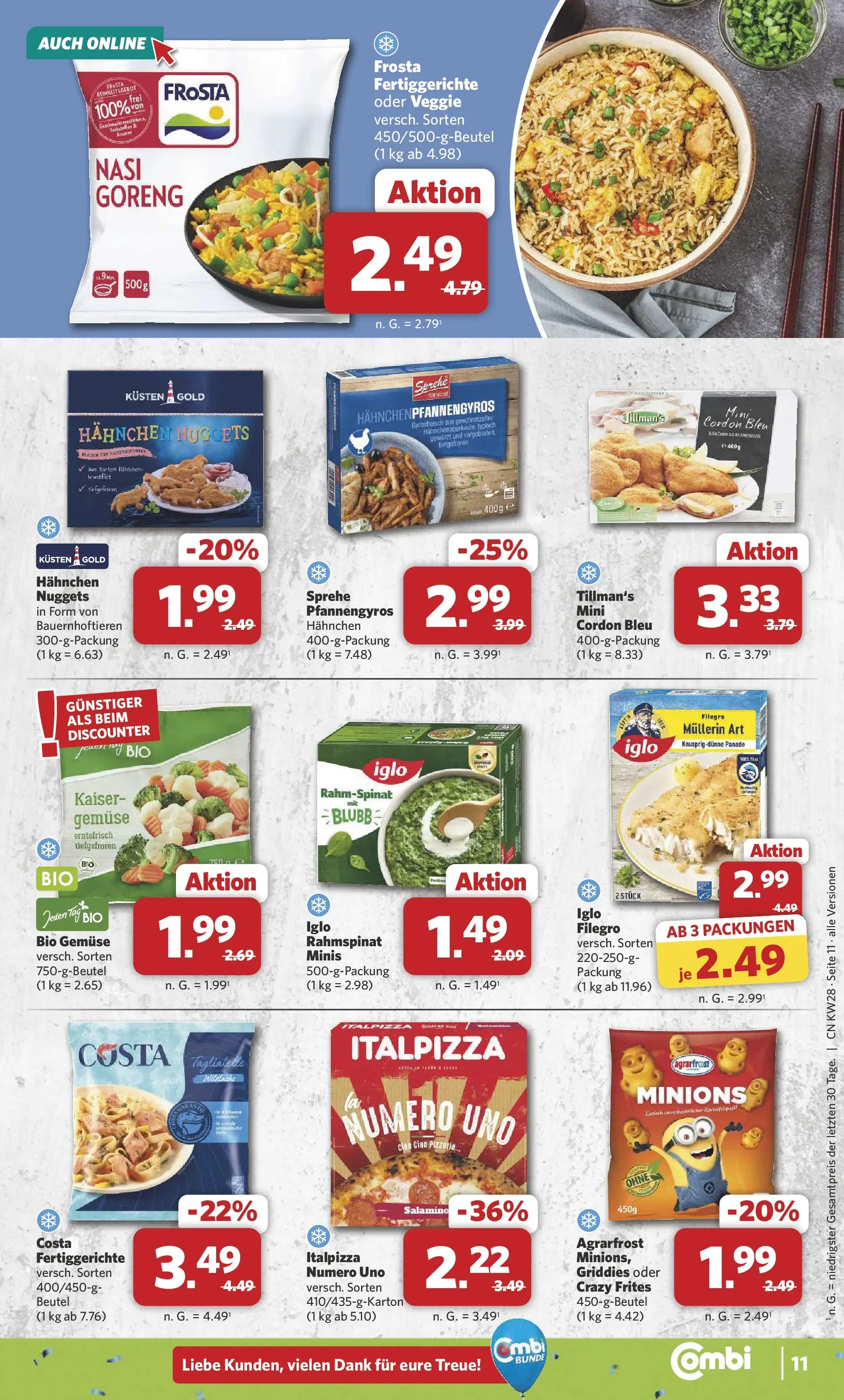 Combi Prospekt Twistringen (ab 06.07.2026) zum Blättern | Seite: 11 | Produkte: Hahnchen, Frosta, Gemüse, Fertiggerichte