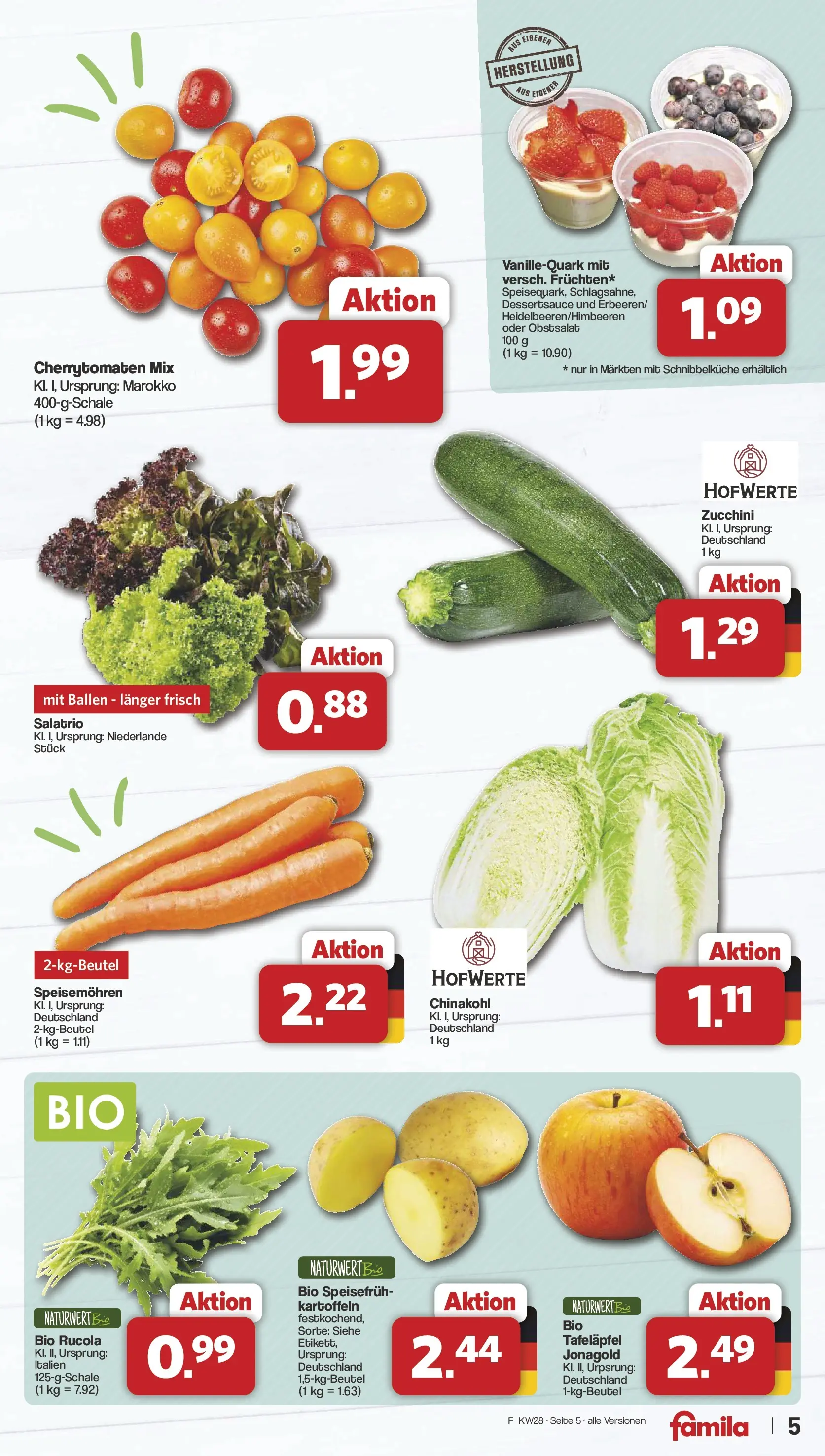 Famila Nordwest Prospekt Lohne (ab 06.07.2026) zum Blättern | Seite: 5 | Produkte: Rucola, Kartoffeln, Chinakohl, Zucchini