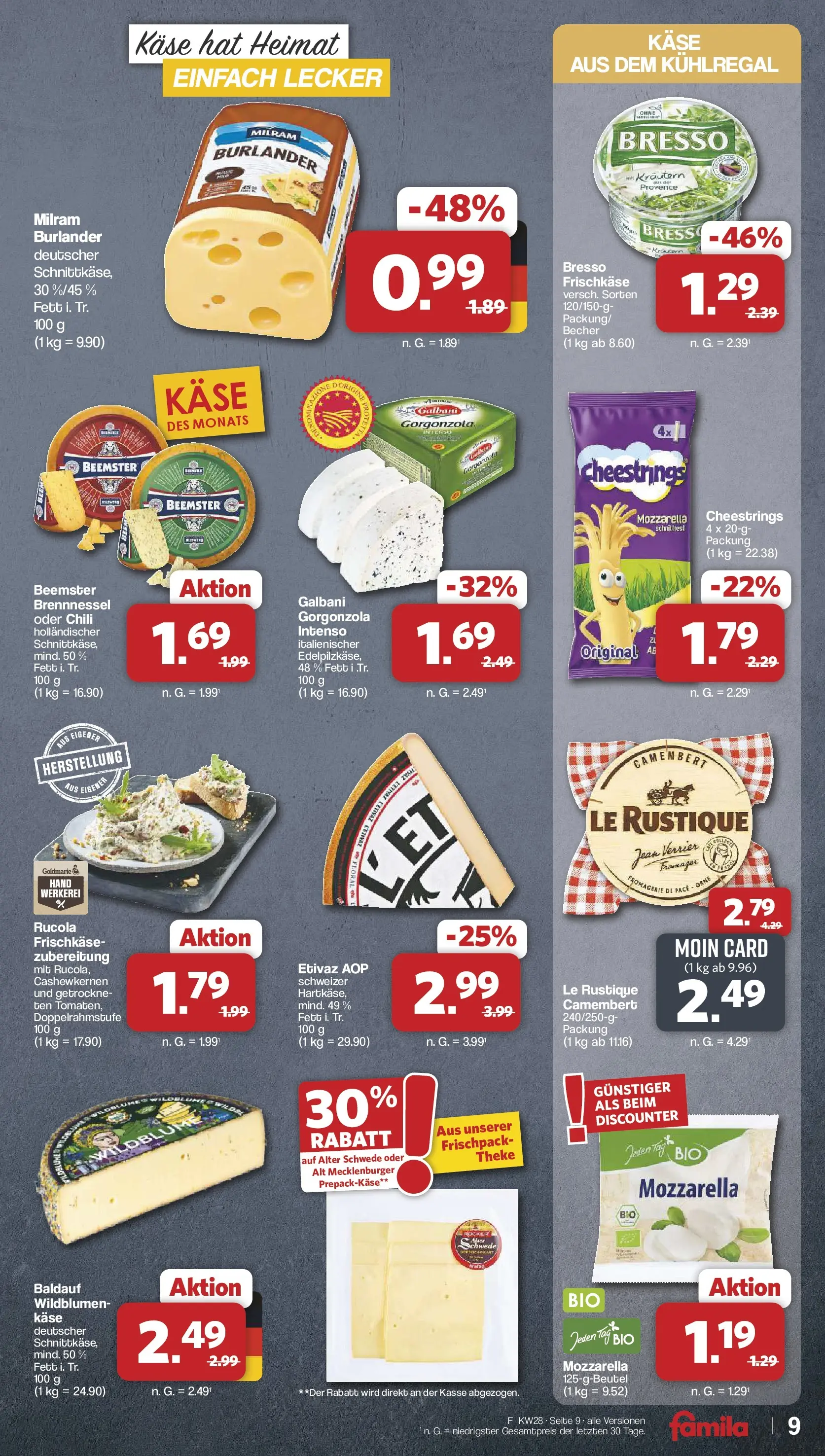 Famila Nordwest Prospekt Lohne (ab 06.07.2026) zum Blättern | Seite: 9 | Produkte: Rucola, Bresso, Milram, Frischkase