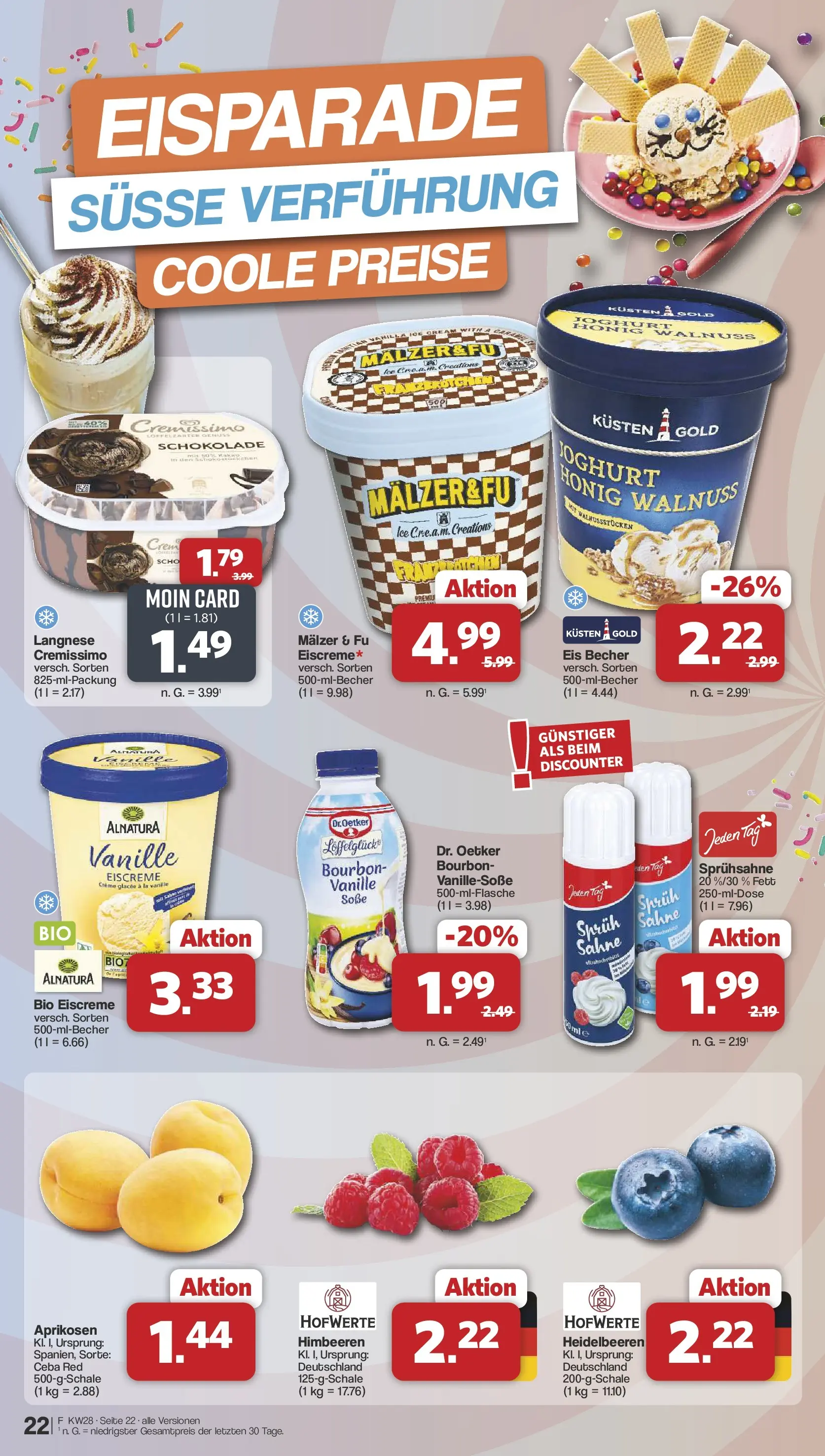 Famila Nordwest Prospekt Lohne (ab 06.07.2026) zum Blättern | Seite: 22 | Produkte: Langnese, Creme, Heidelbeeren, Sahne