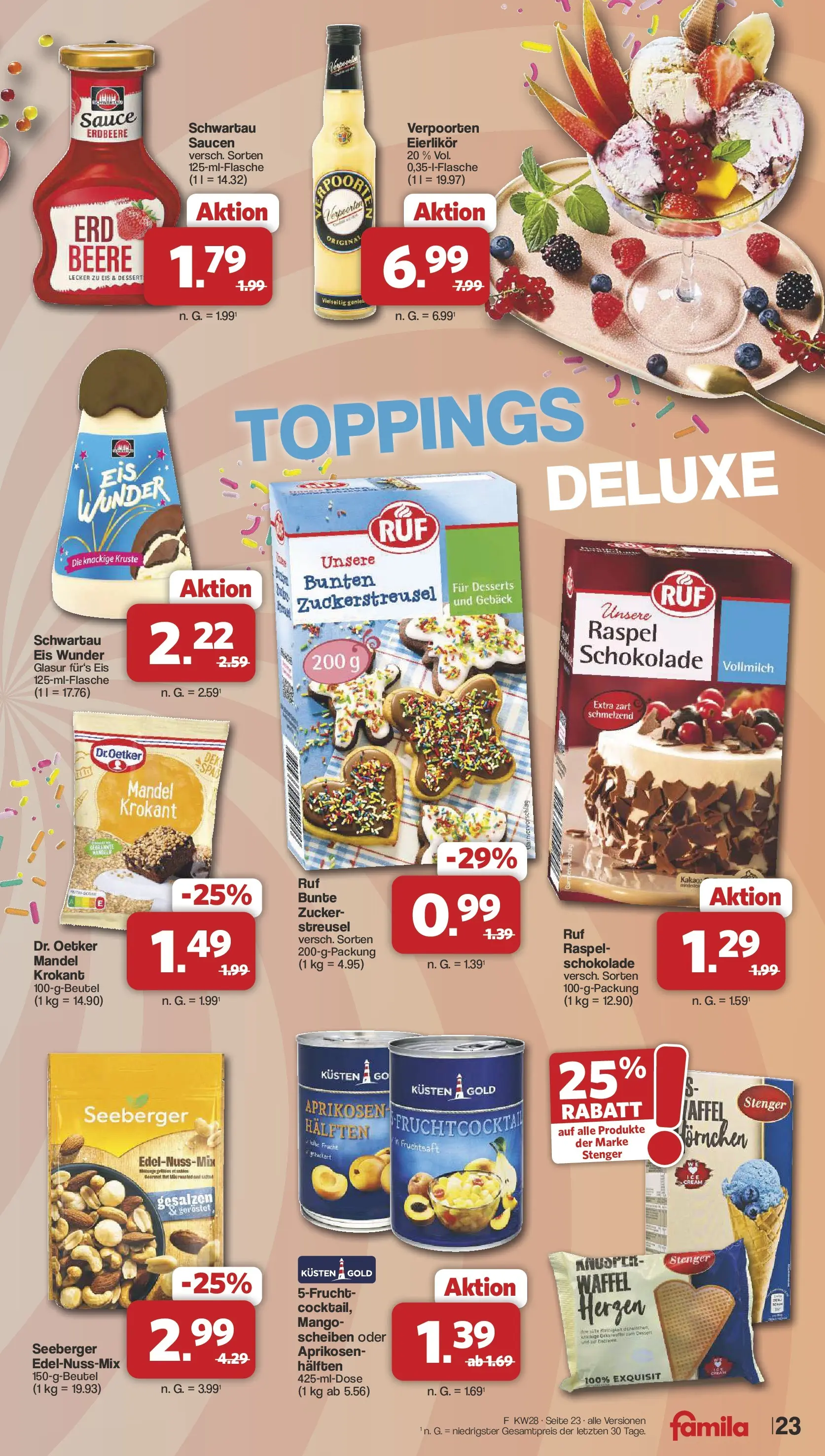 Famila Nordwest Prospekt Lohne (ab 06.07.2026) zum Blättern | Seite: 23 | Produkte: Schokolade, Zucker, Mango, Eis