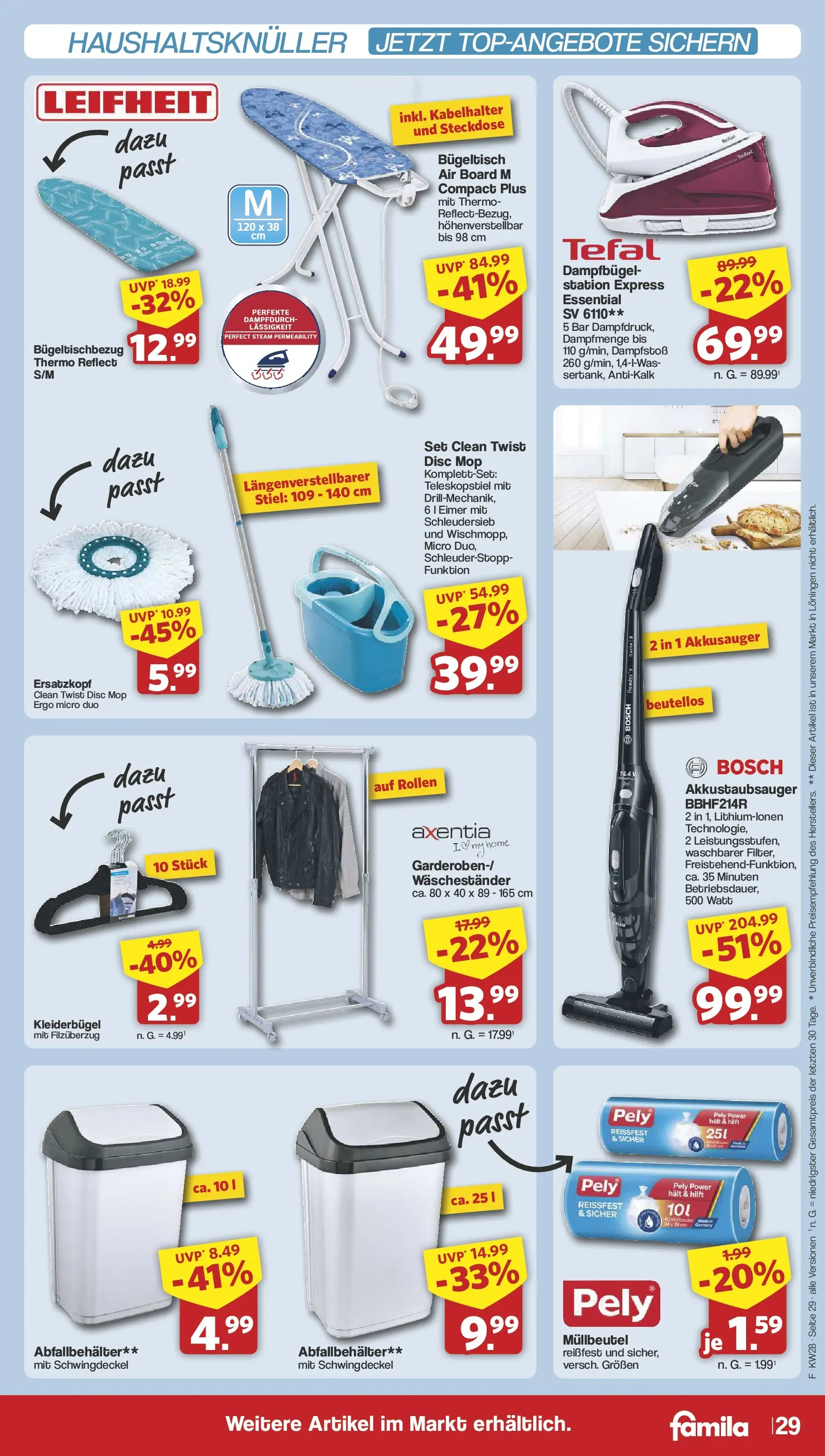 Famila Nordwest Prospekt Lohne (ab 06.07.2026) zum Blättern | Seite: 29 | Produkte: Bosch, Steckdose, Kleiderbügel, Waschestander