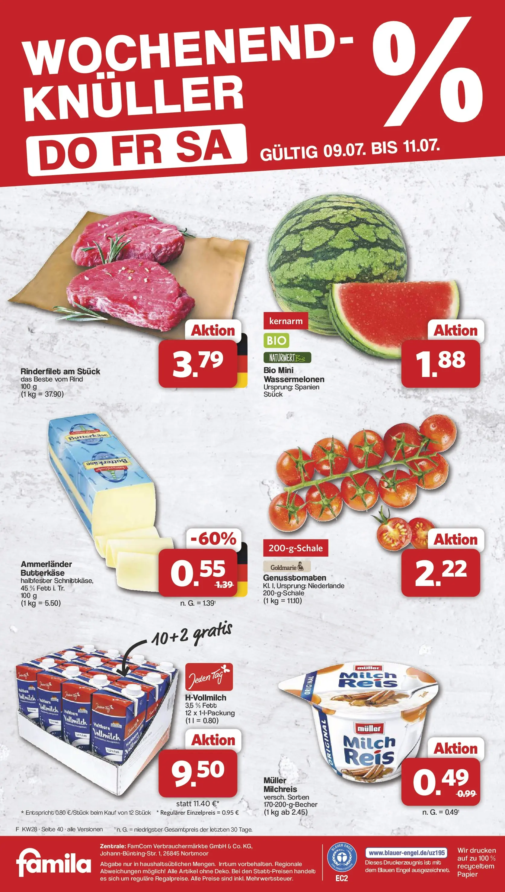 Famila Nordwest Prospekt Lohne (ab 06.07.2026) zum Blättern | Seite: 40 | Produkte: Milch, Rinderfilet, Reis