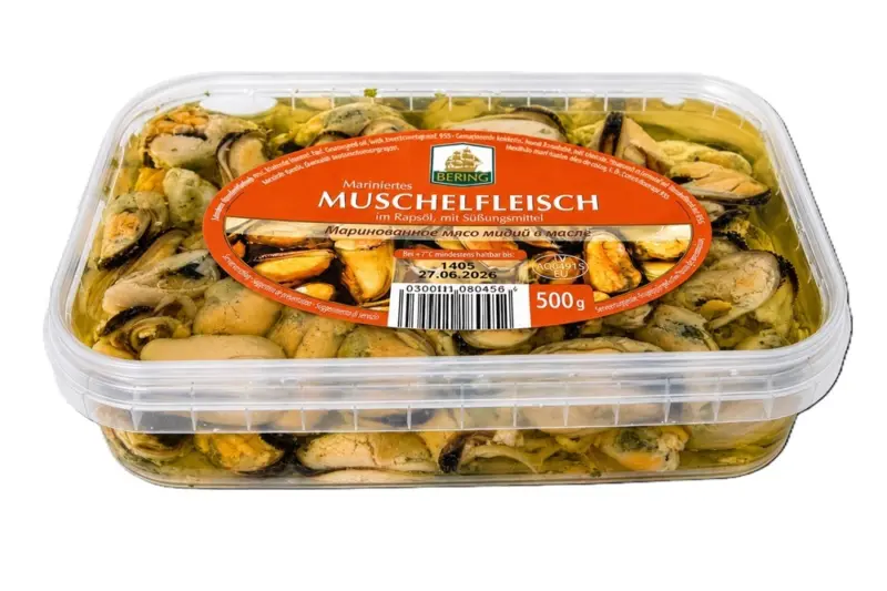 Mariniertes Muschelfleisch im Raps&ouml;l, mit S&uuml;&szlig;ungsmittel
