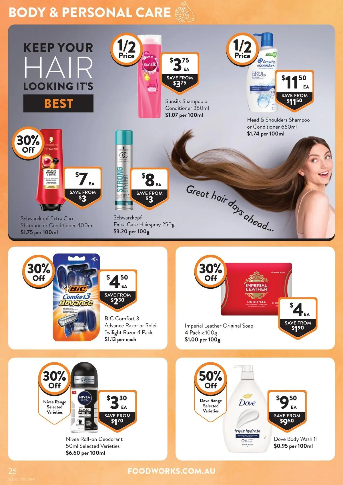 Deals - Supermarket - 30/06/2026 > weekly / monthly specials | Page: 26 | Products: Shampoo, Conditioner, Soap, Razor