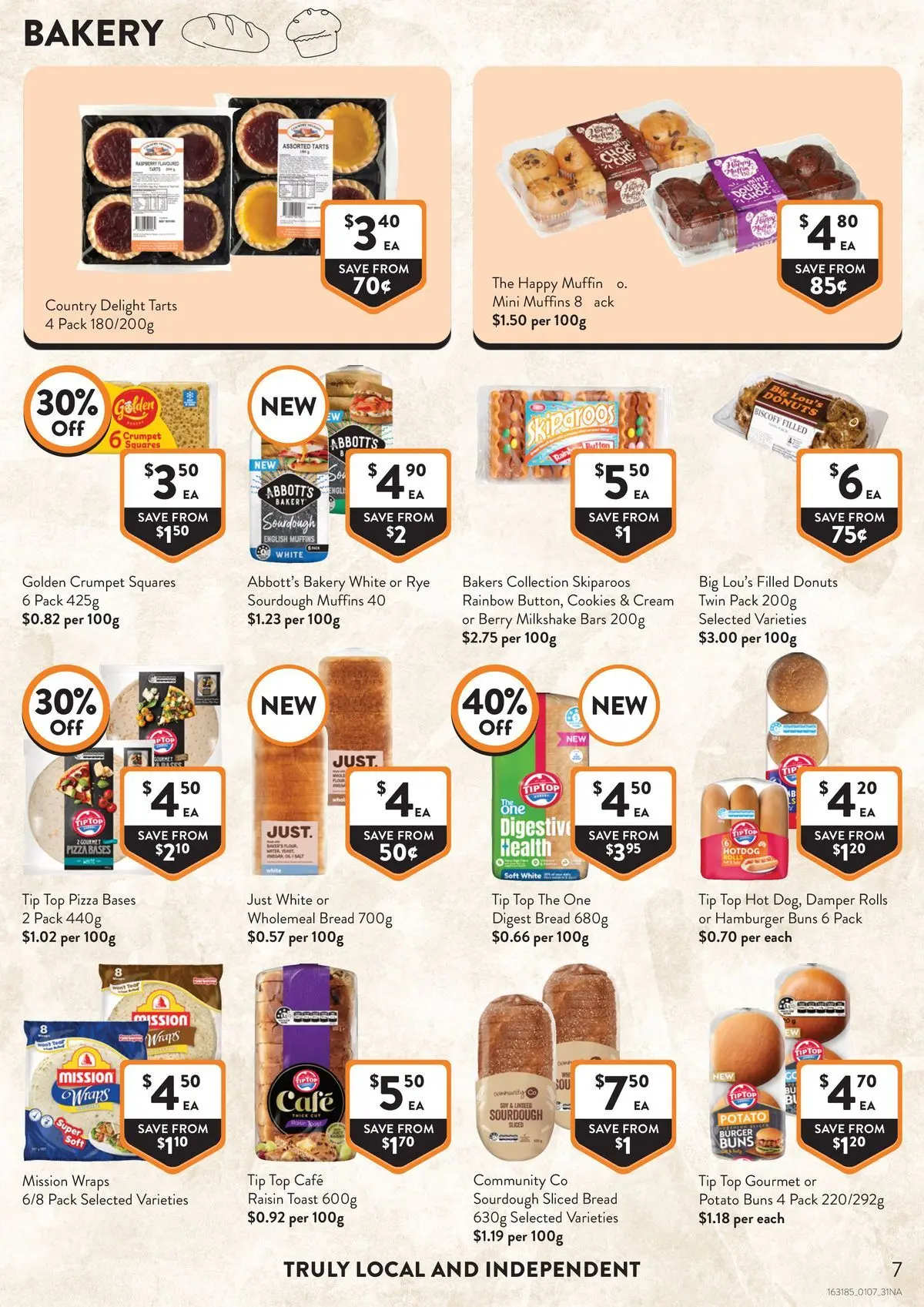 Deals - Supermarket - 30/06/2026 > weekly / monthly specials | Page: 7 | Products: Bread, Pizza, Muffins, Cream